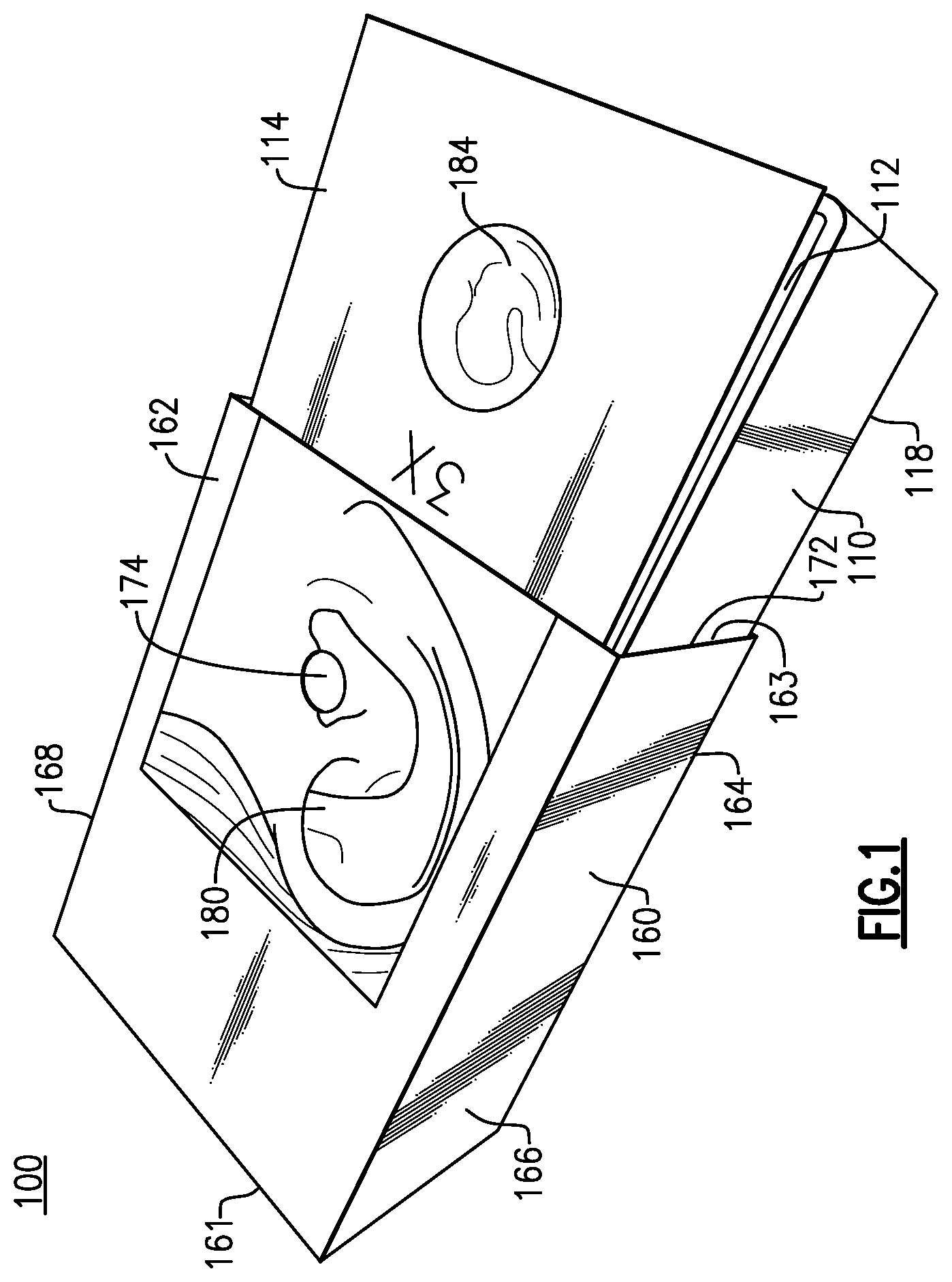 Patent US12562079 Figure 1 – Medical device packaging with integrated training or teaching simulator