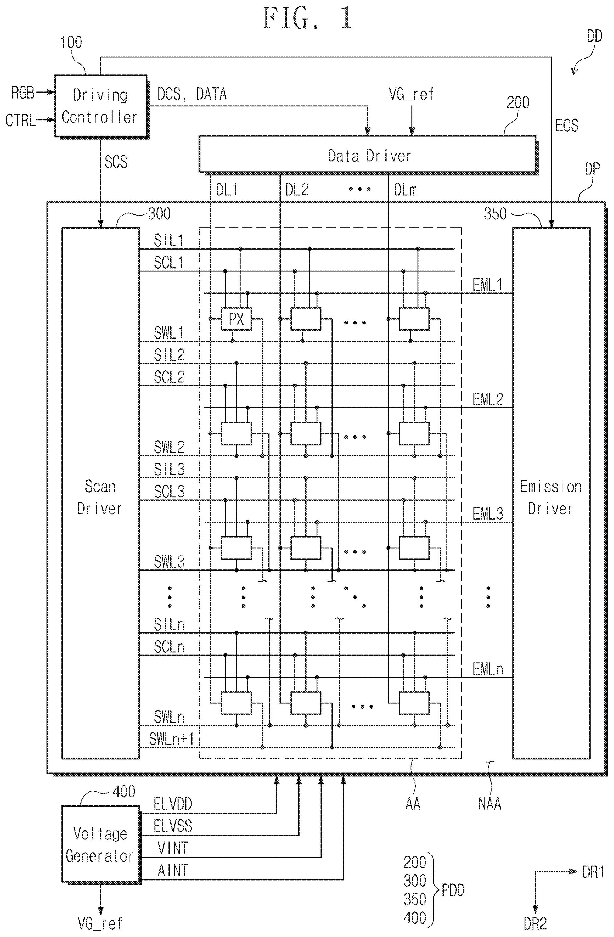 Patent US12562097 Figure 1 – Display device and method of driving the same