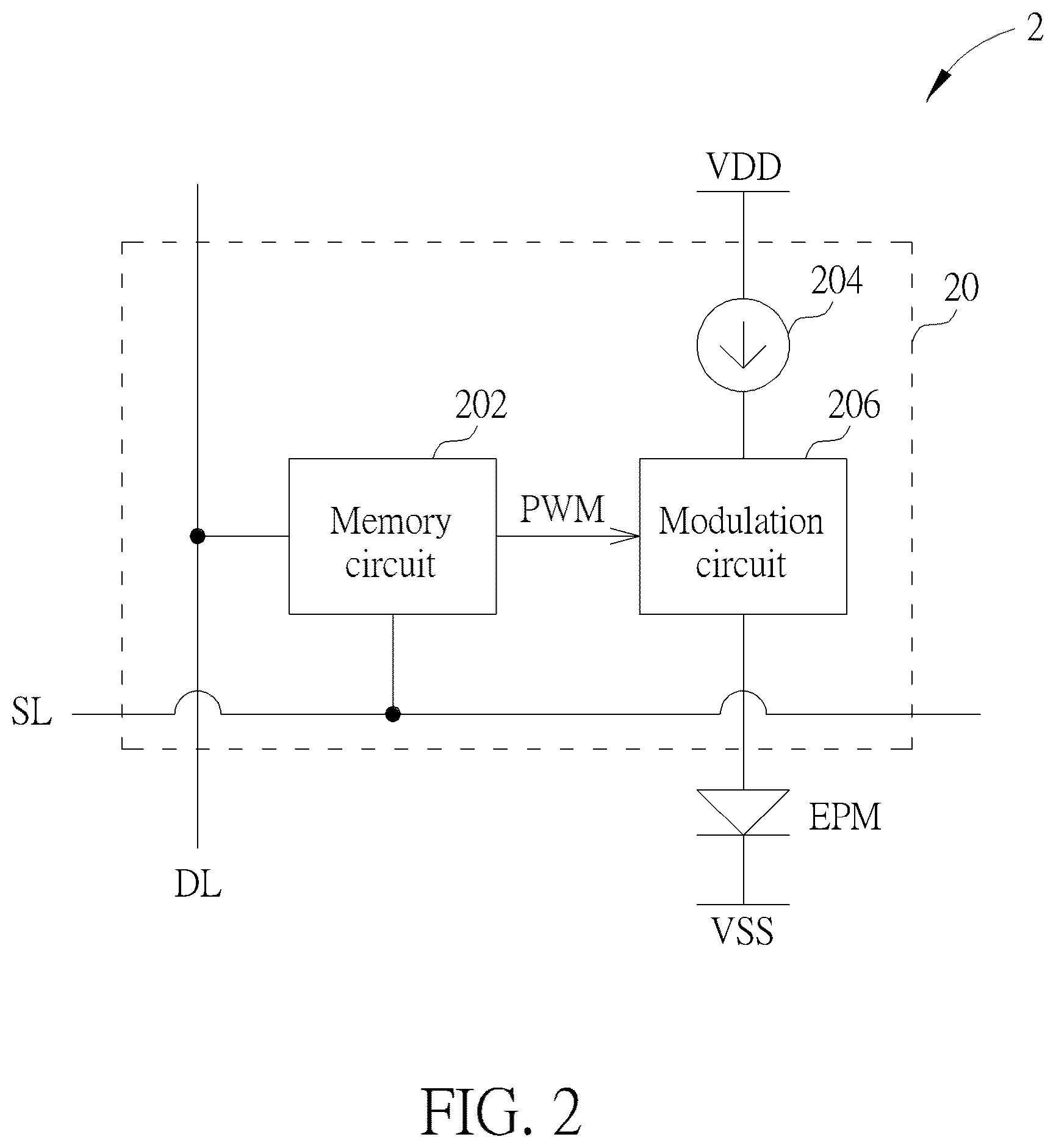 Patent US12562111 Figure 2 – Driving circuit and pixel element