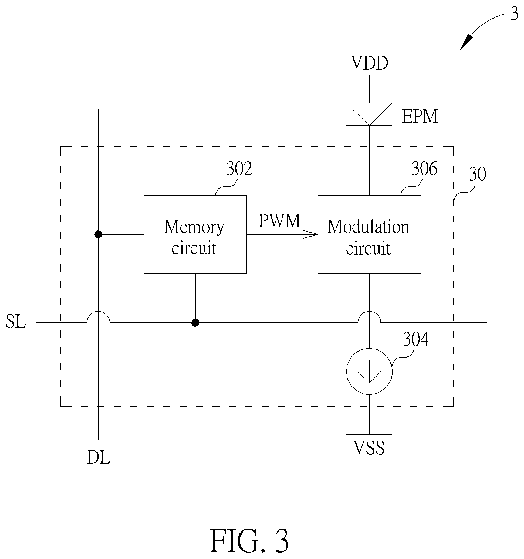 Patent US12562111 Figure 3 – Driving circuit and pixel element