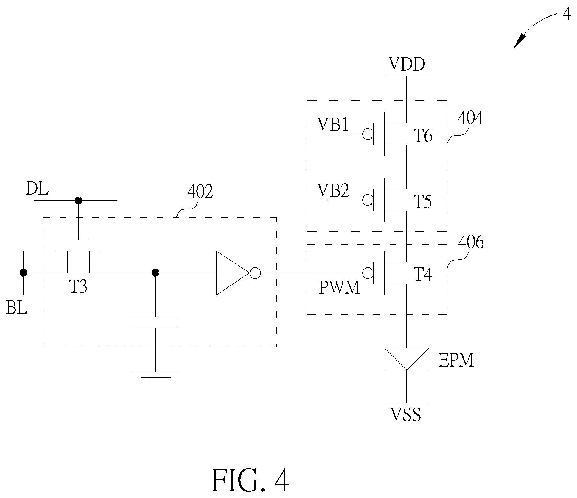 Patent US12562111 Figure 4 – Driving circuit and pixel element