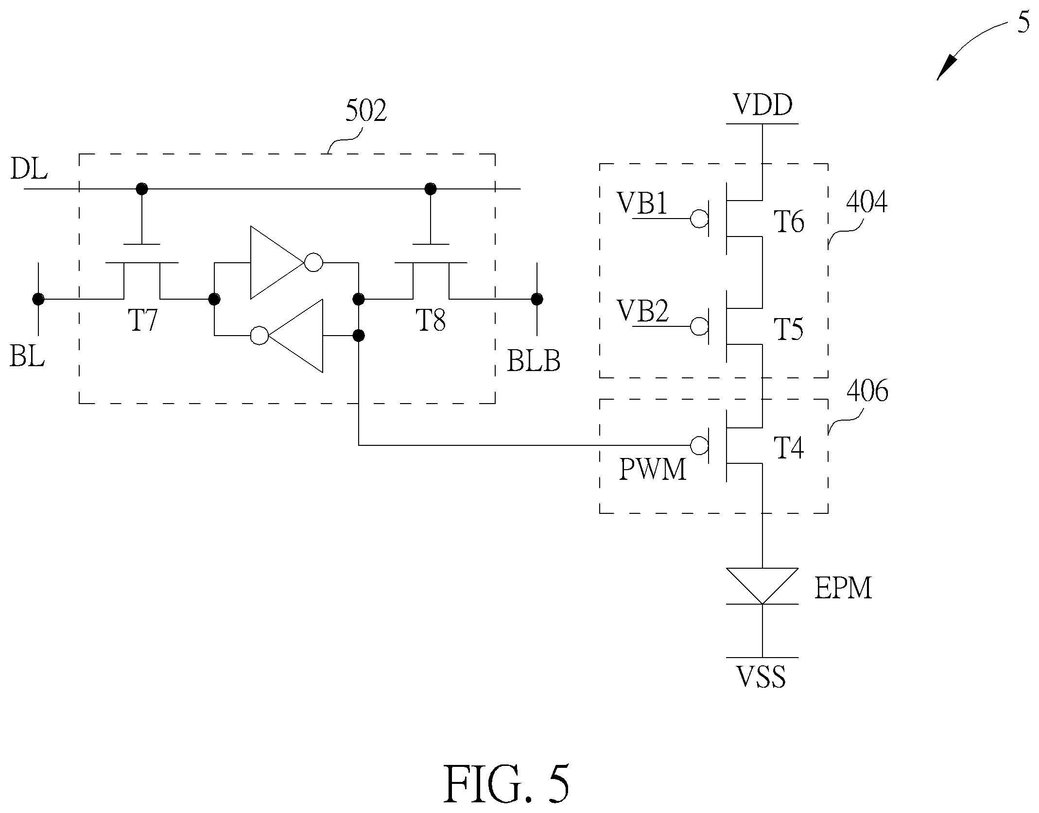 Patent US12562111 Figure 5 – Driving circuit and pixel element