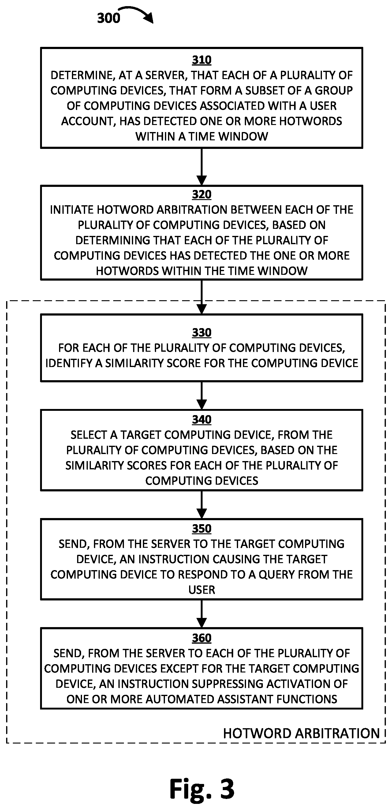 Patent US12562160 Figure 3 – Arbitration between automated assistant devices based on interaction cues