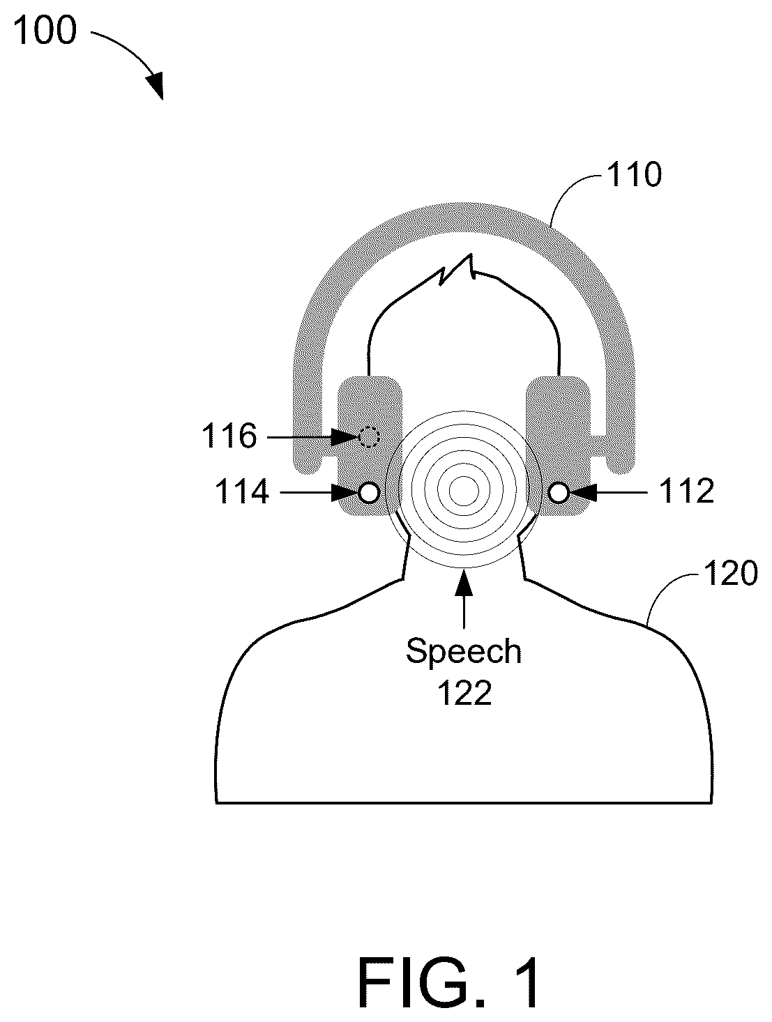 Patent US12562175 Figure 1 – Multi-channel noise reduction for headphones