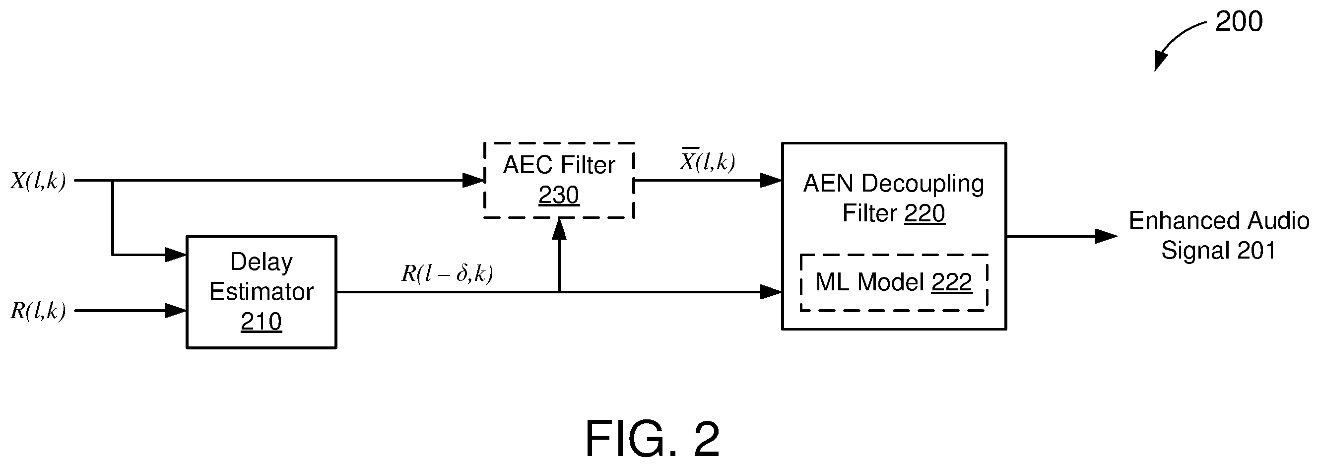 Patent US12562176 Figure 2 – Single-microphone acoustic echo and noise suppression