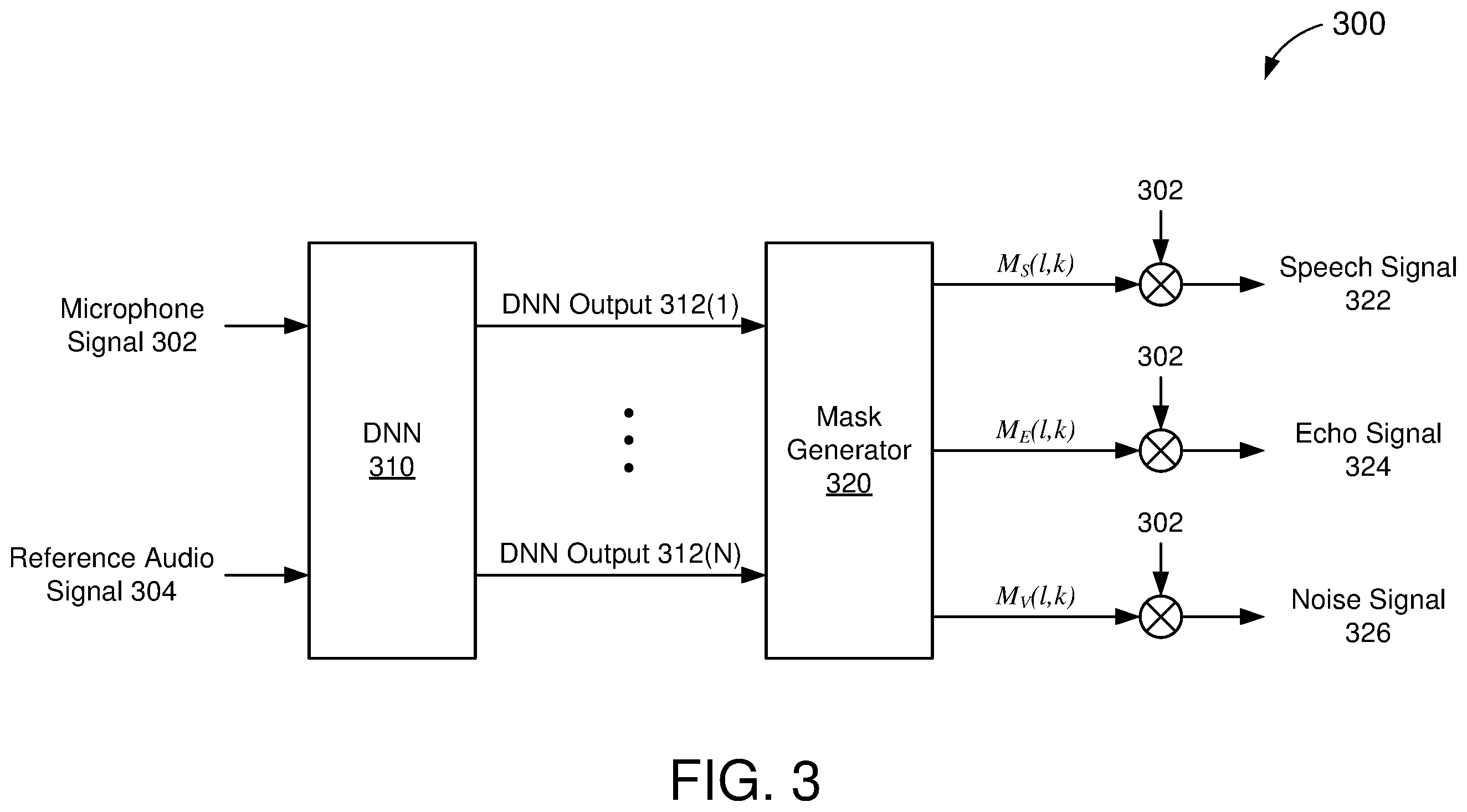 Patent US12562176 Figure 3 – Single-microphone acoustic echo and noise suppression