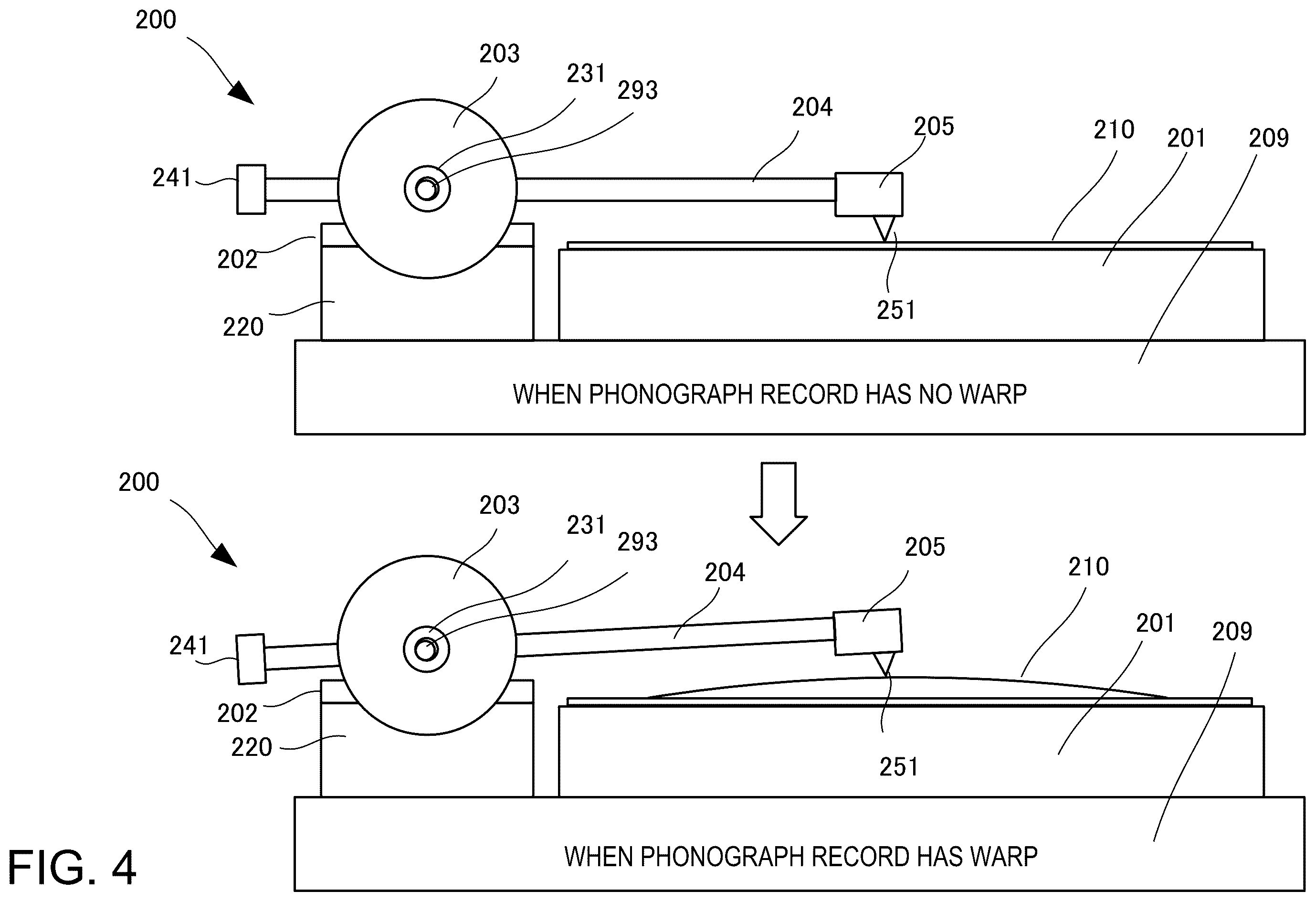 Patent US12562186 Figure 4 – Record player with arm extended from float for playing back high-quality stable sound