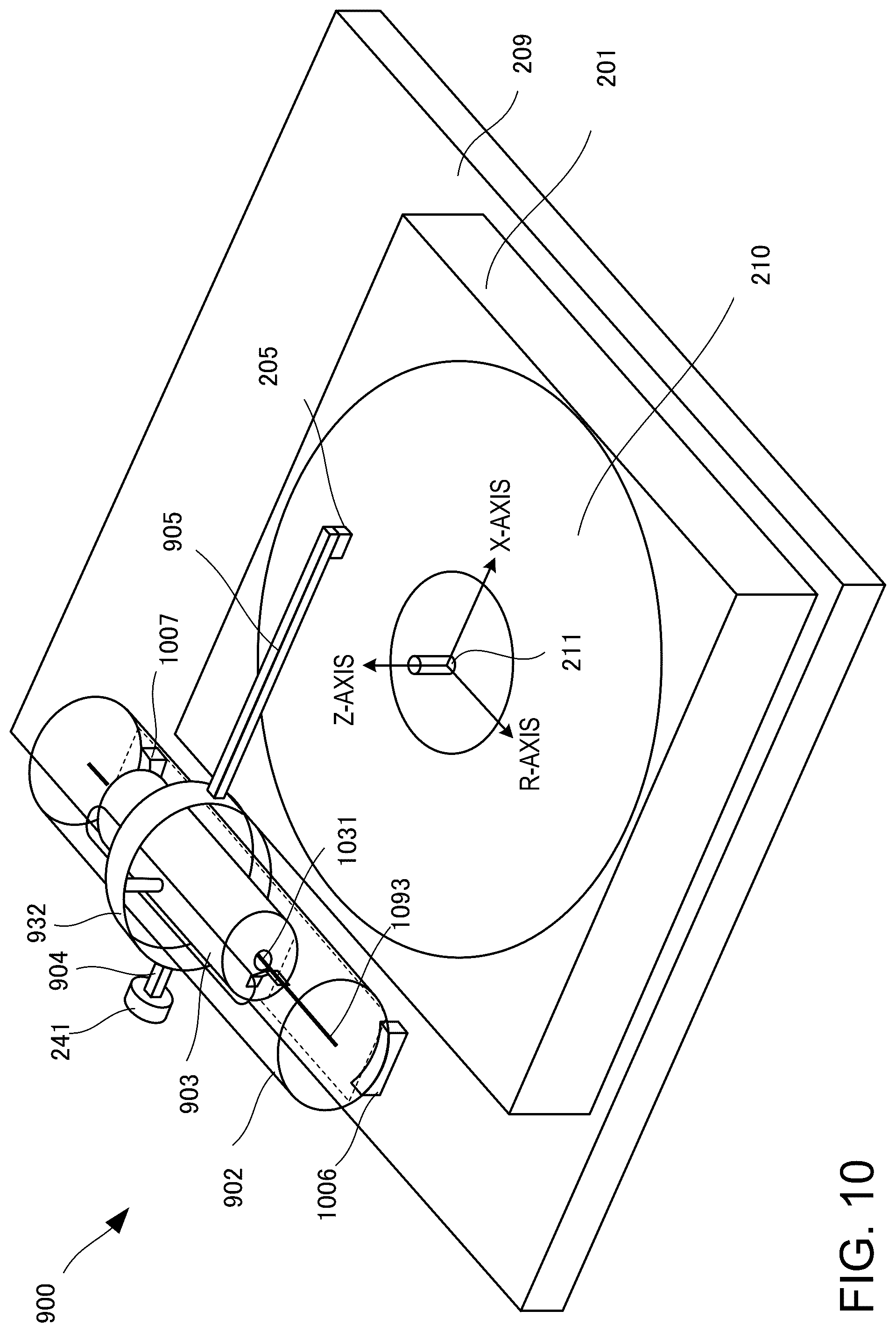 Patent US12562186 Figure 10 – Record player with arm extended from float for playing back high-quality stable sound
