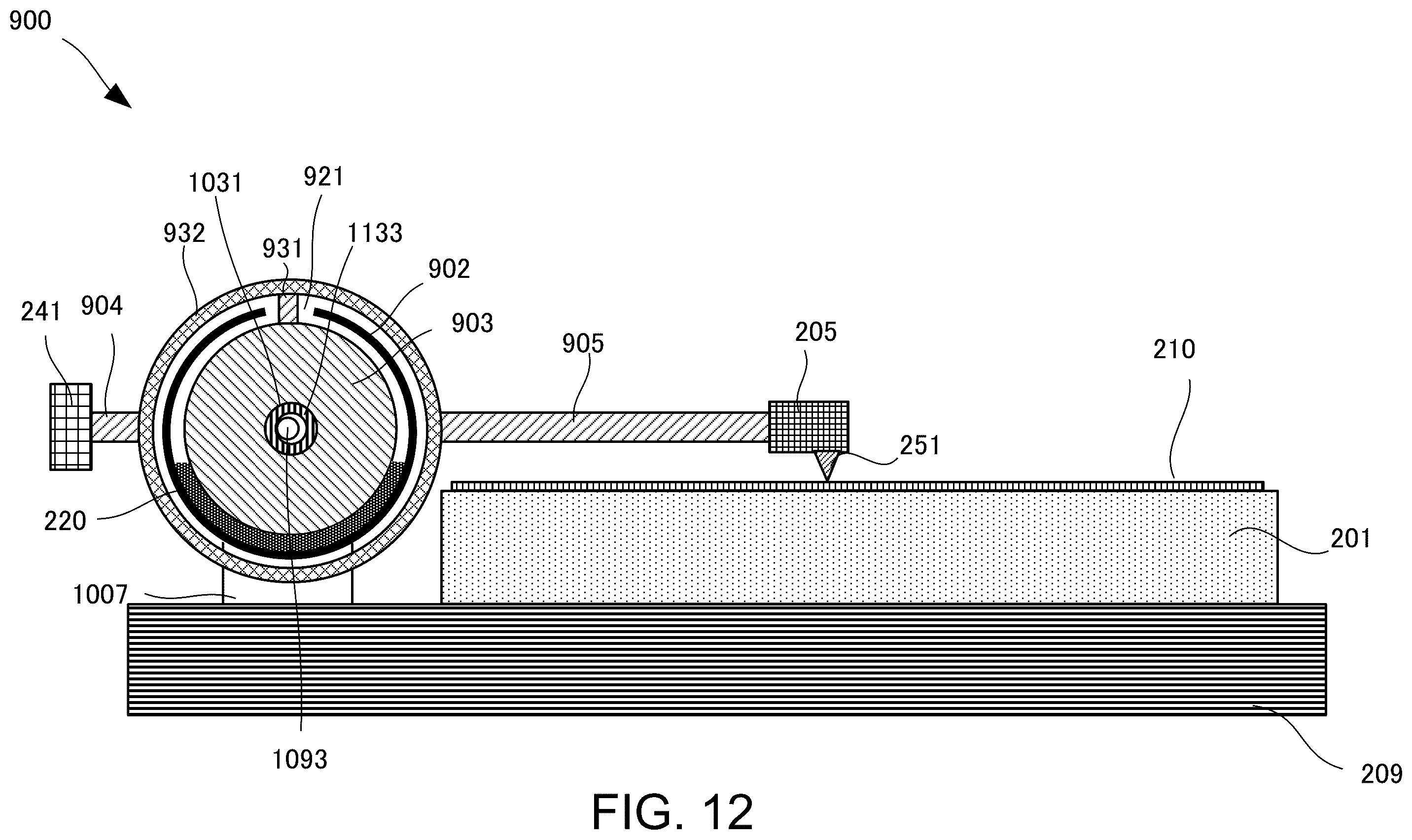 Patent US12562186 Figure 12 – Record player with arm extended from float for playing back high-quality stable sound