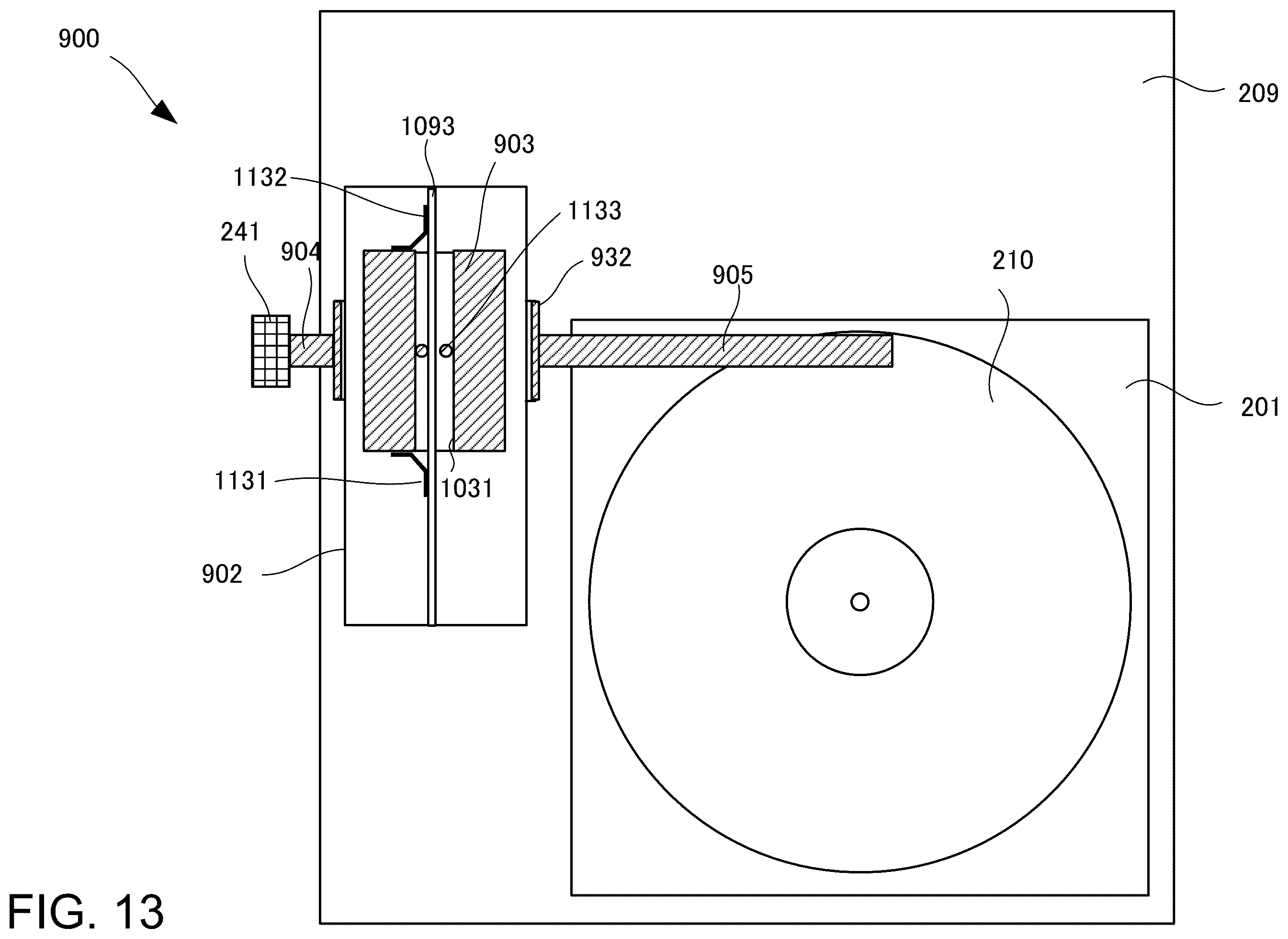 Patent US12562186 Figure 13 – Record player with arm extended from float for playing back high-quality stable sound