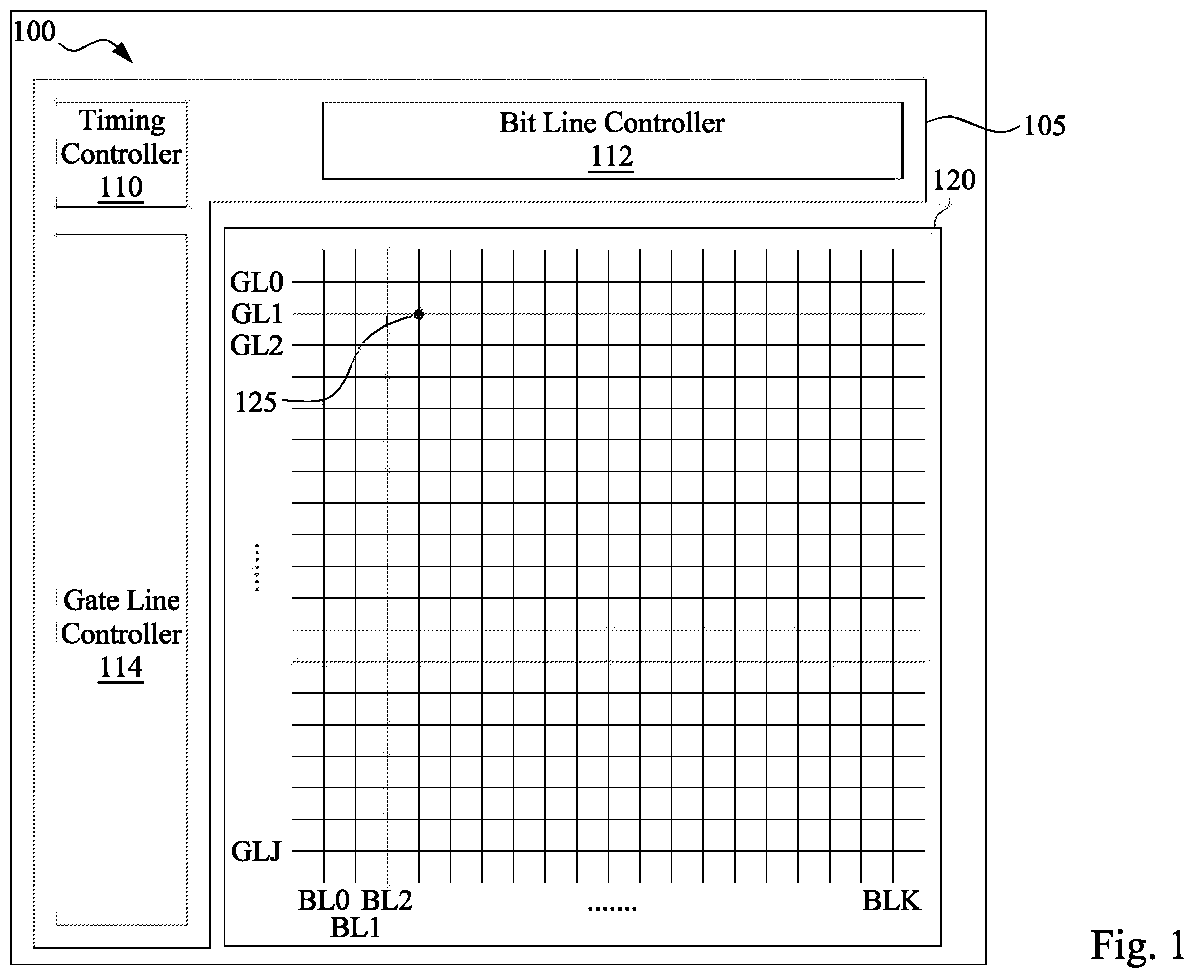 Patent US12562197 Figure 1 – Header circuit placement in memory device