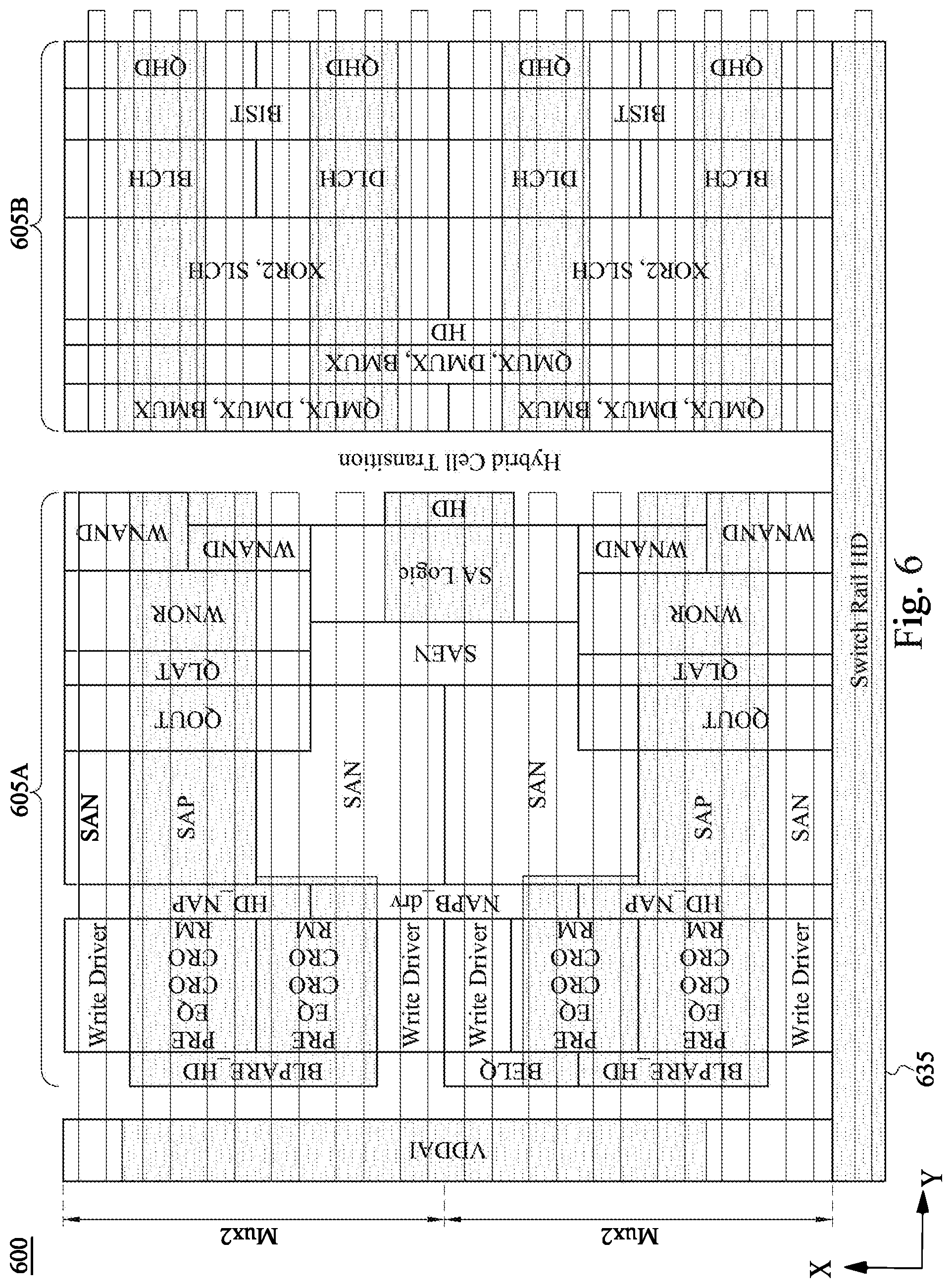 Patent US12562197 Figure 6 – Header circuit placement in memory device