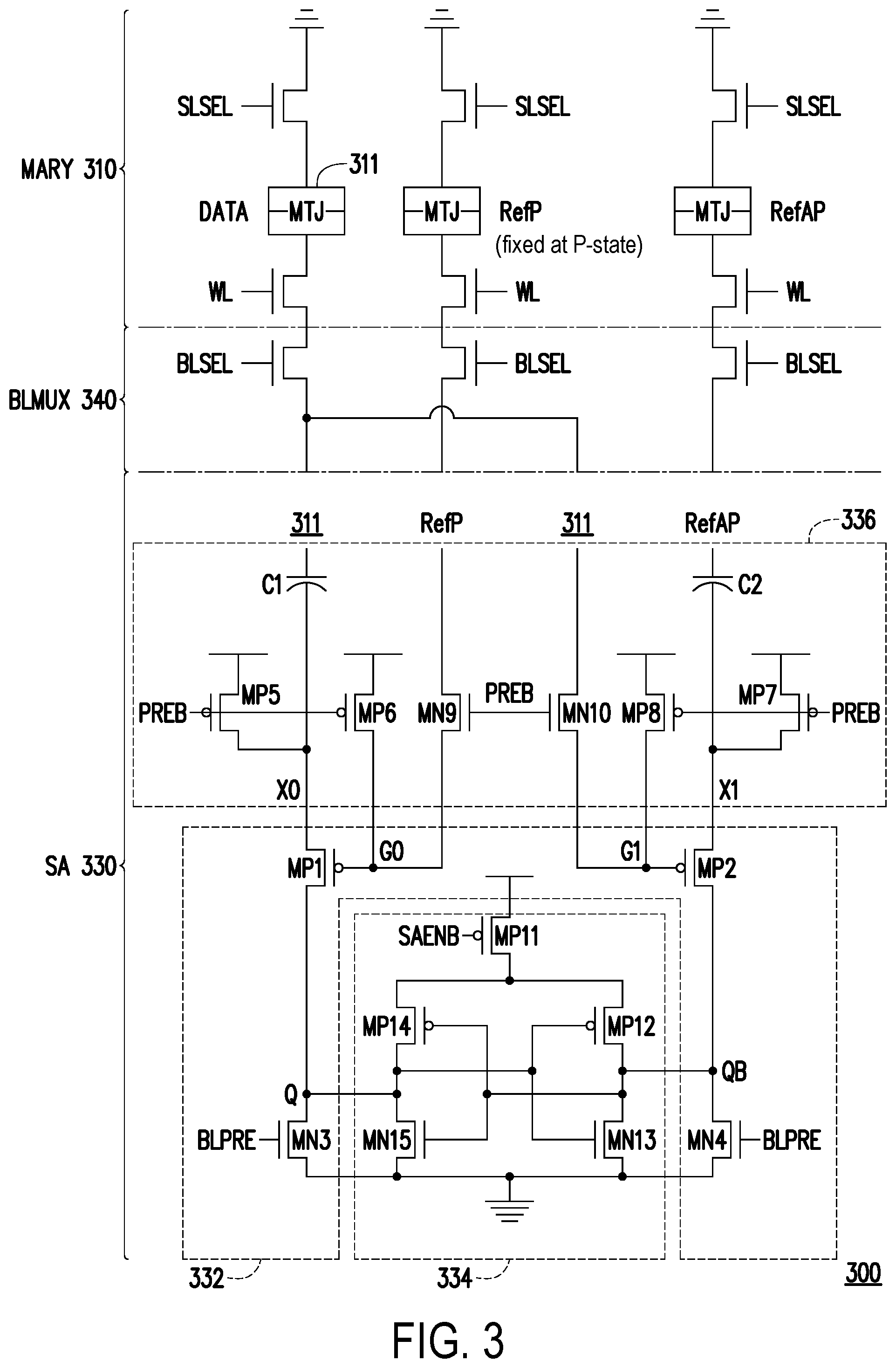 Patent US12562203 Figure 2 – Sensing amplifier of memory array, memory device and data read method with two state reference voltages