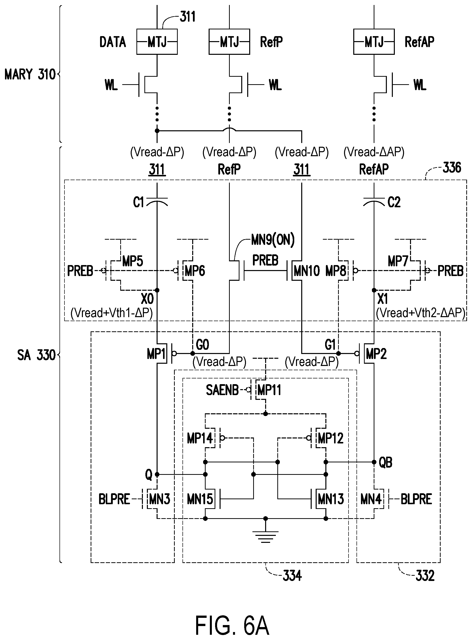 Patent US12562203 Figure 7 – Sensing amplifier of memory array, memory device and data read method with two state reference voltages
