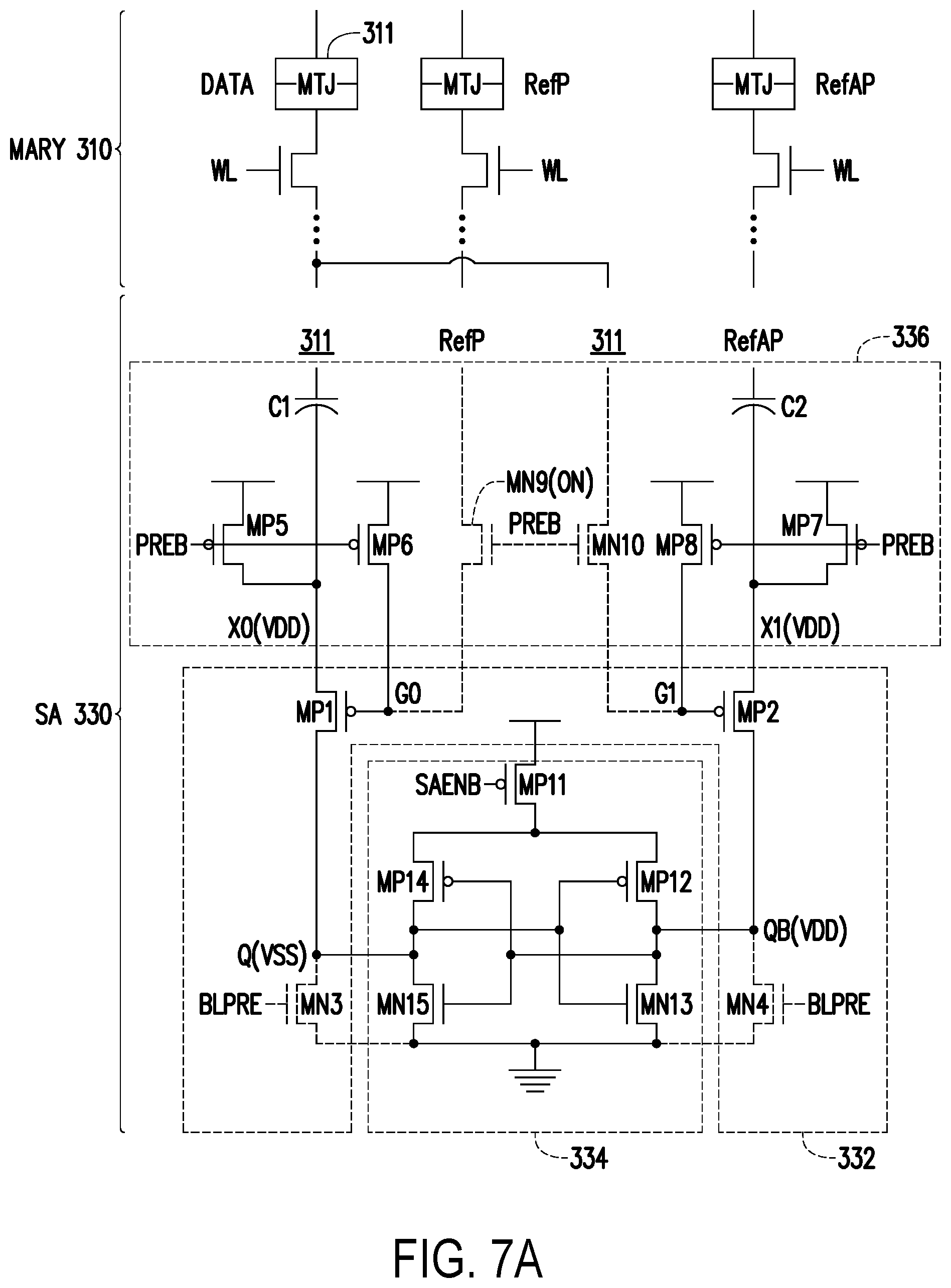 Patent US12562203 Figure 9 – Sensing amplifier of memory array, memory device and data read method with two state reference voltages