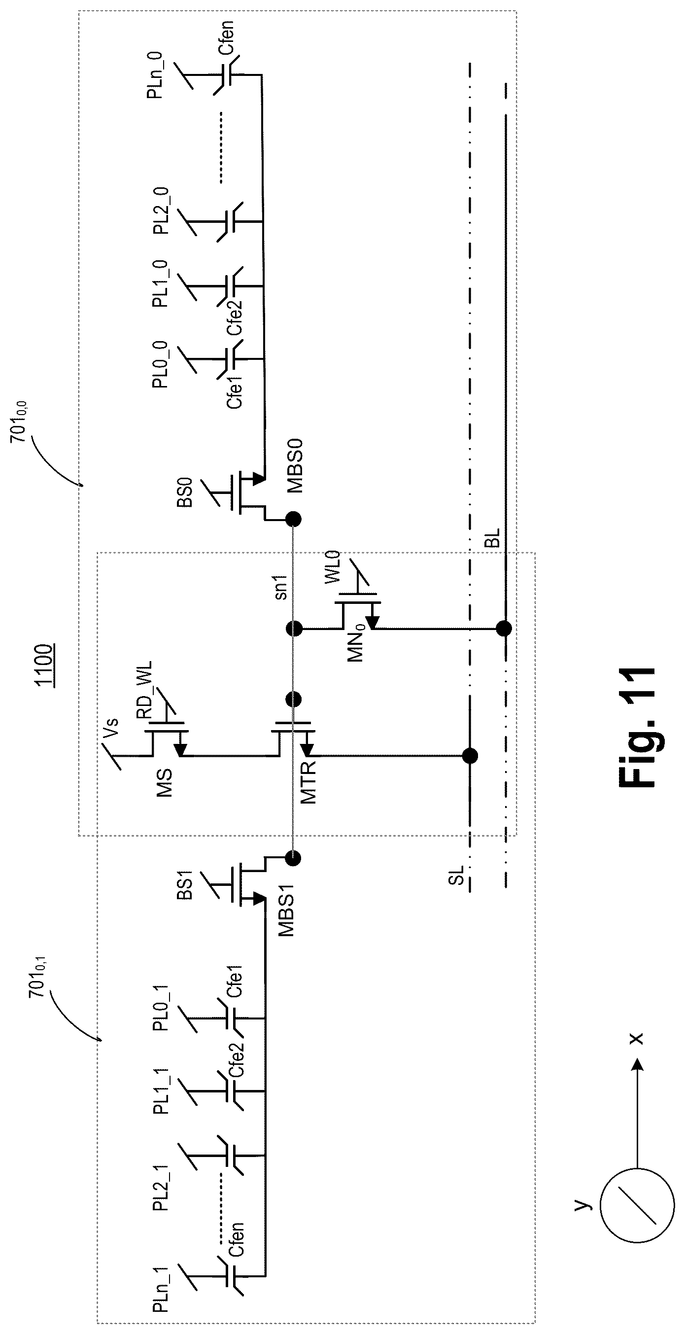 Patent US12562204 Figure 14 – Non-linear polar material based multi-capacitor bit-cell with shared gain element with series transistor and individual access transistor