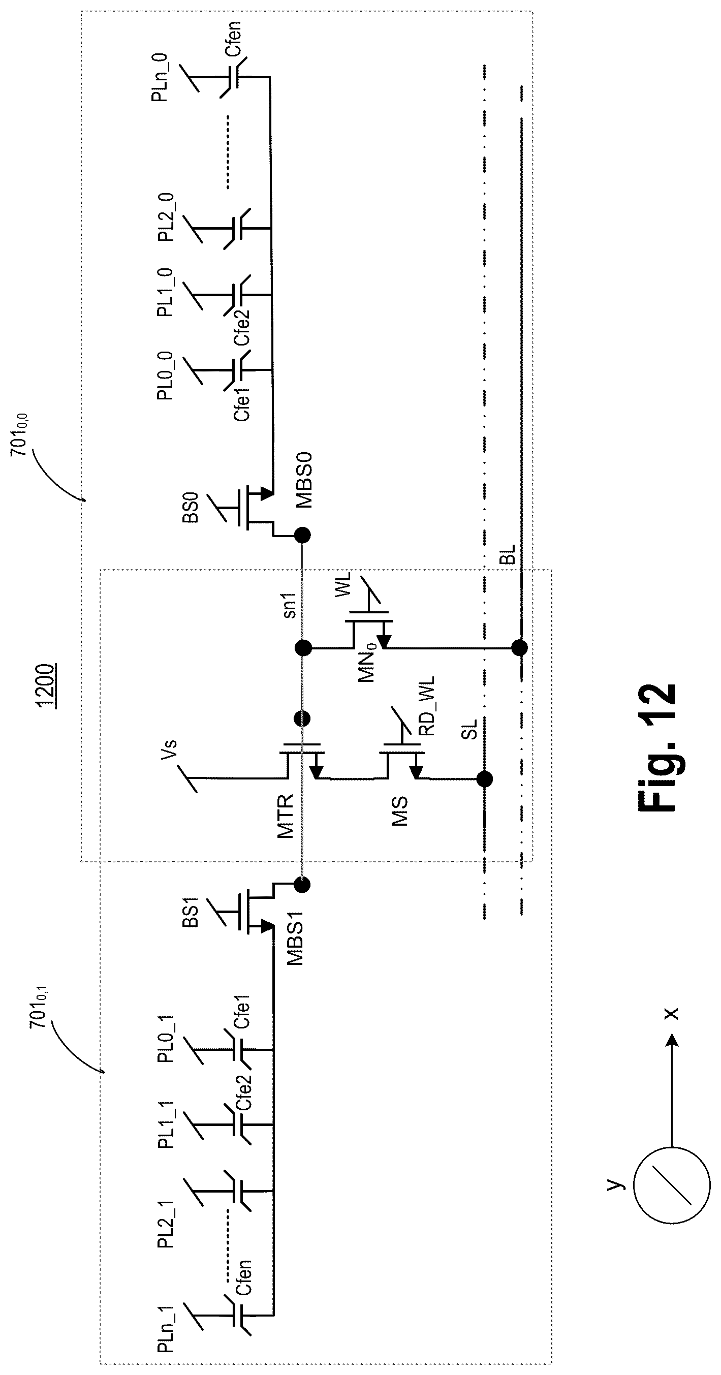 Patent US12562204 Figure 15 – Non-linear polar material based multi-capacitor bit-cell with shared gain element with series transistor and individual access transistor