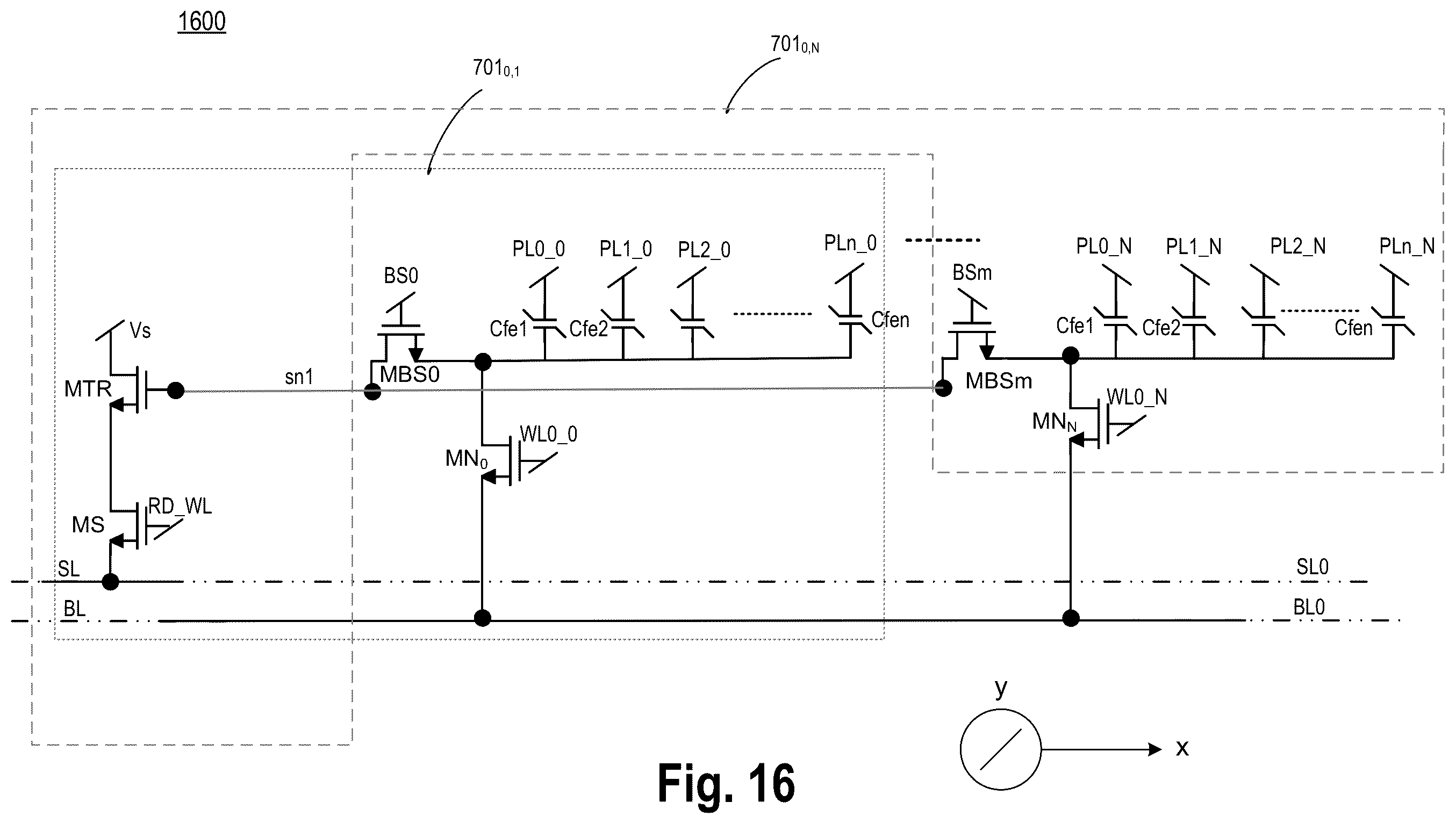 Patent US12562204 Figure 19 – Non-linear polar material based multi-capacitor bit-cell with shared gain element with series transistor and individual access transistor