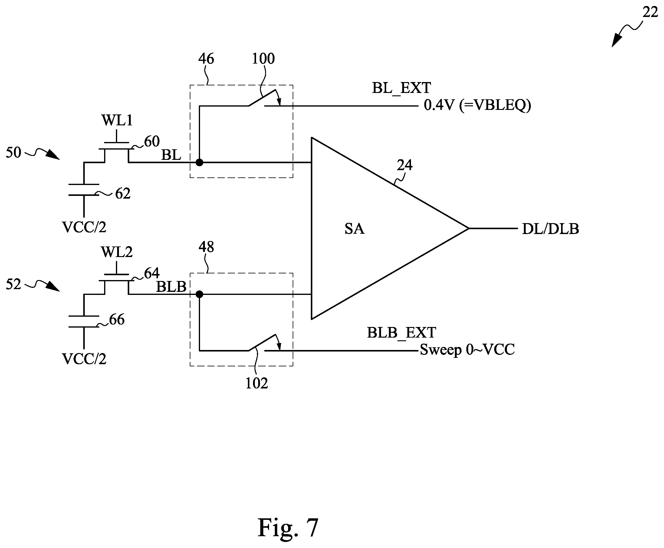 Patent US12562216 Figure 6 – Circuit with swept voltage on bit line or bit line bar