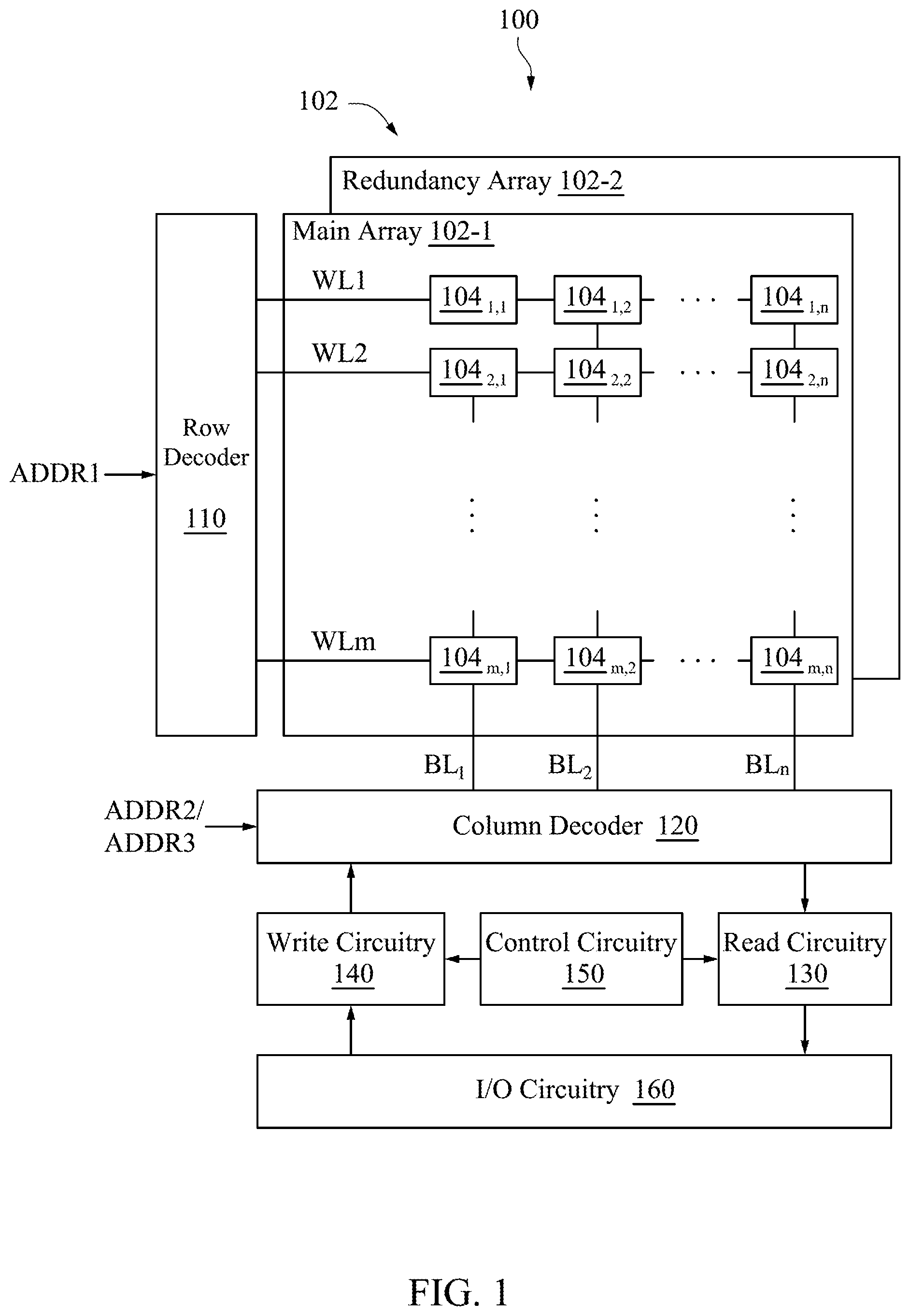 Patent US12562224 Figure 1 – Resistive memory with enhanced redundancy writing