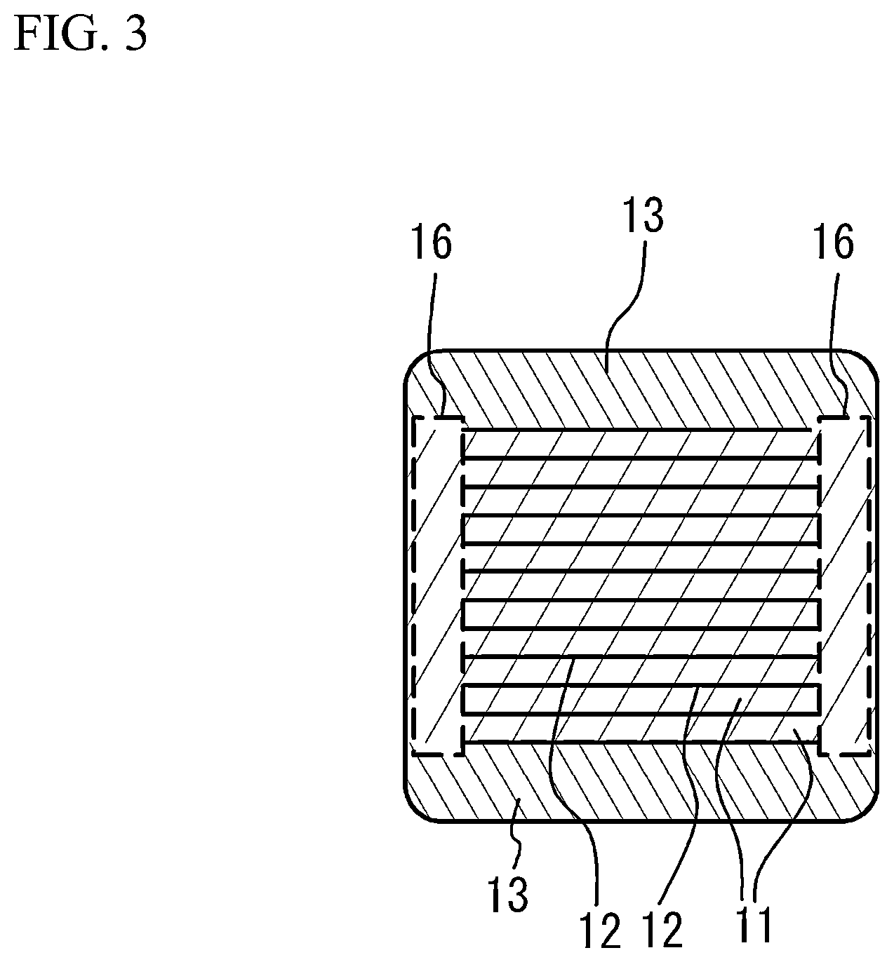 Patent US12562315 Figure 3 – Ceramic electronic device including a multilayer structure with internal electrode layers having certain Sn concentration