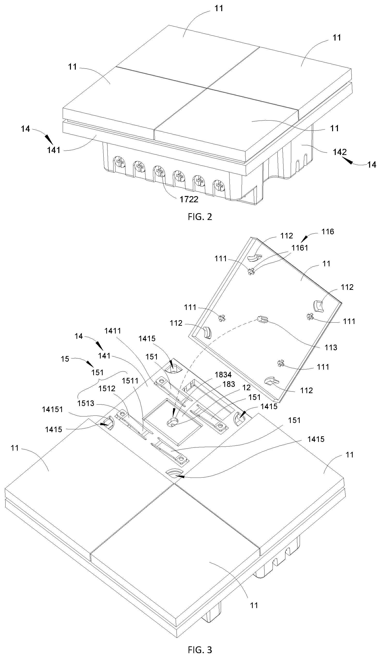 Patent US12562325 Figure 2 – Wall intelligent switch, wireless intelligent switch and switch mounting frame