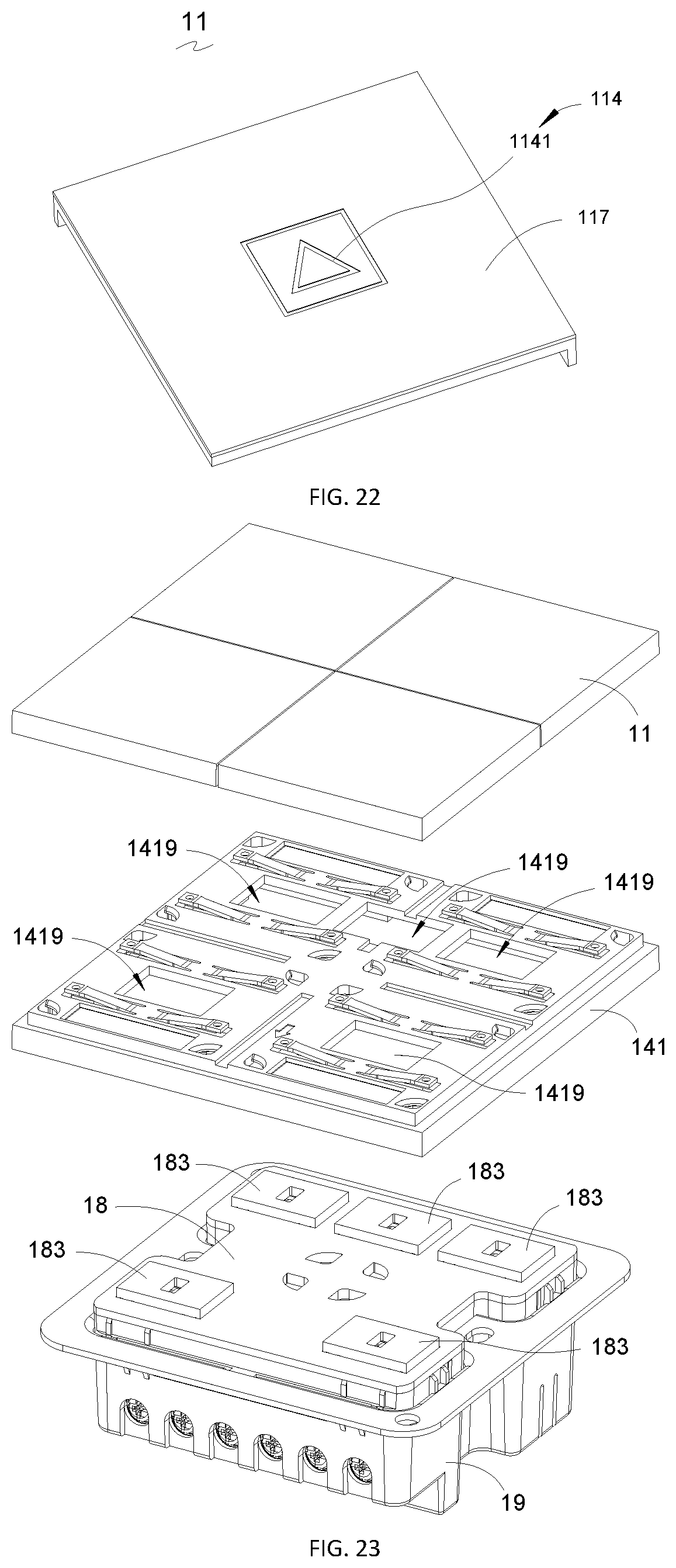 Patent US12562325 Figure 13 – Wall intelligent switch, wireless intelligent switch and switch mounting frame