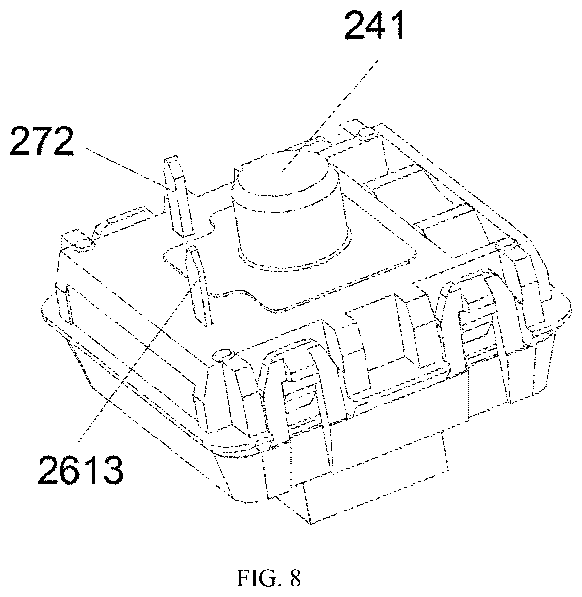 Patent US12562326 Figure 8 – Low profile compatible with a standard mechanical profile/MX profile keyboard
