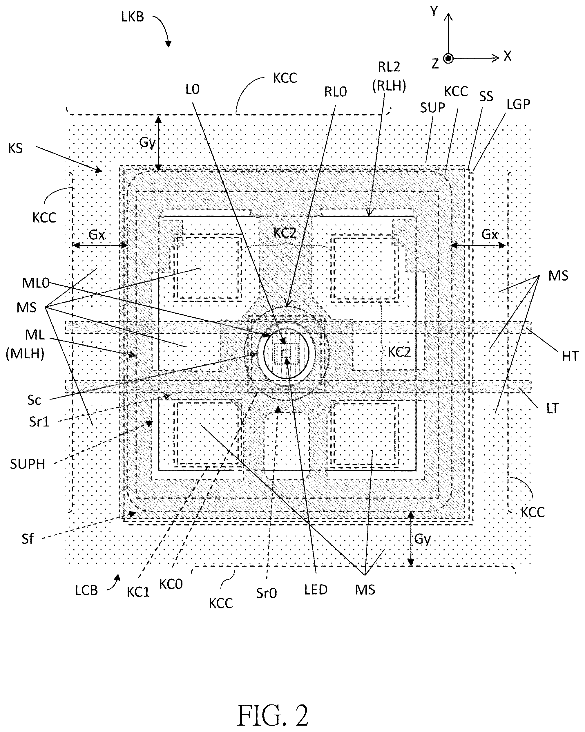Patent US12562327 Figure 2 – Lighting keyboard, backlight module and lighting board