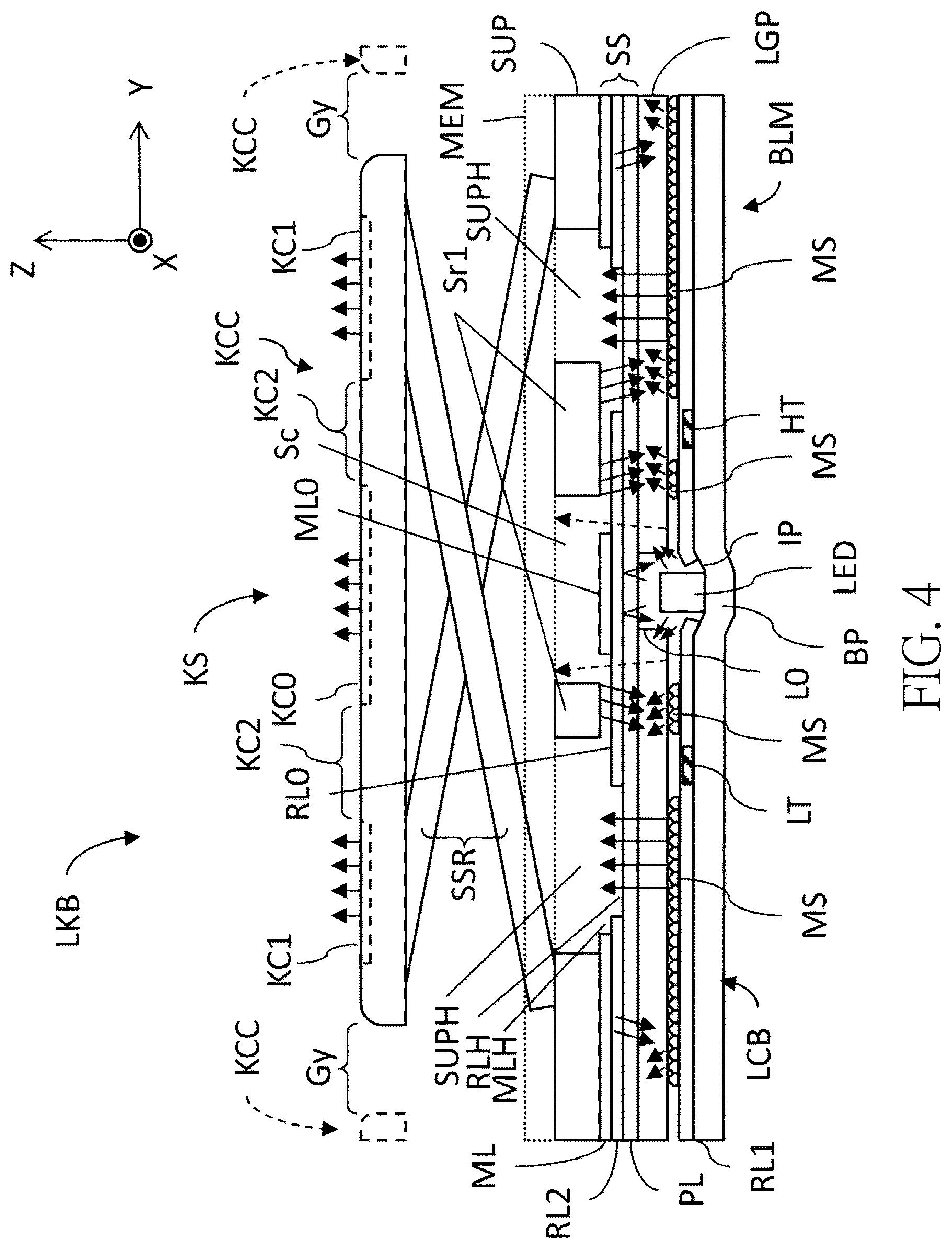 Patent US12562327 Figure 4 – Lighting keyboard, backlight module and lighting board