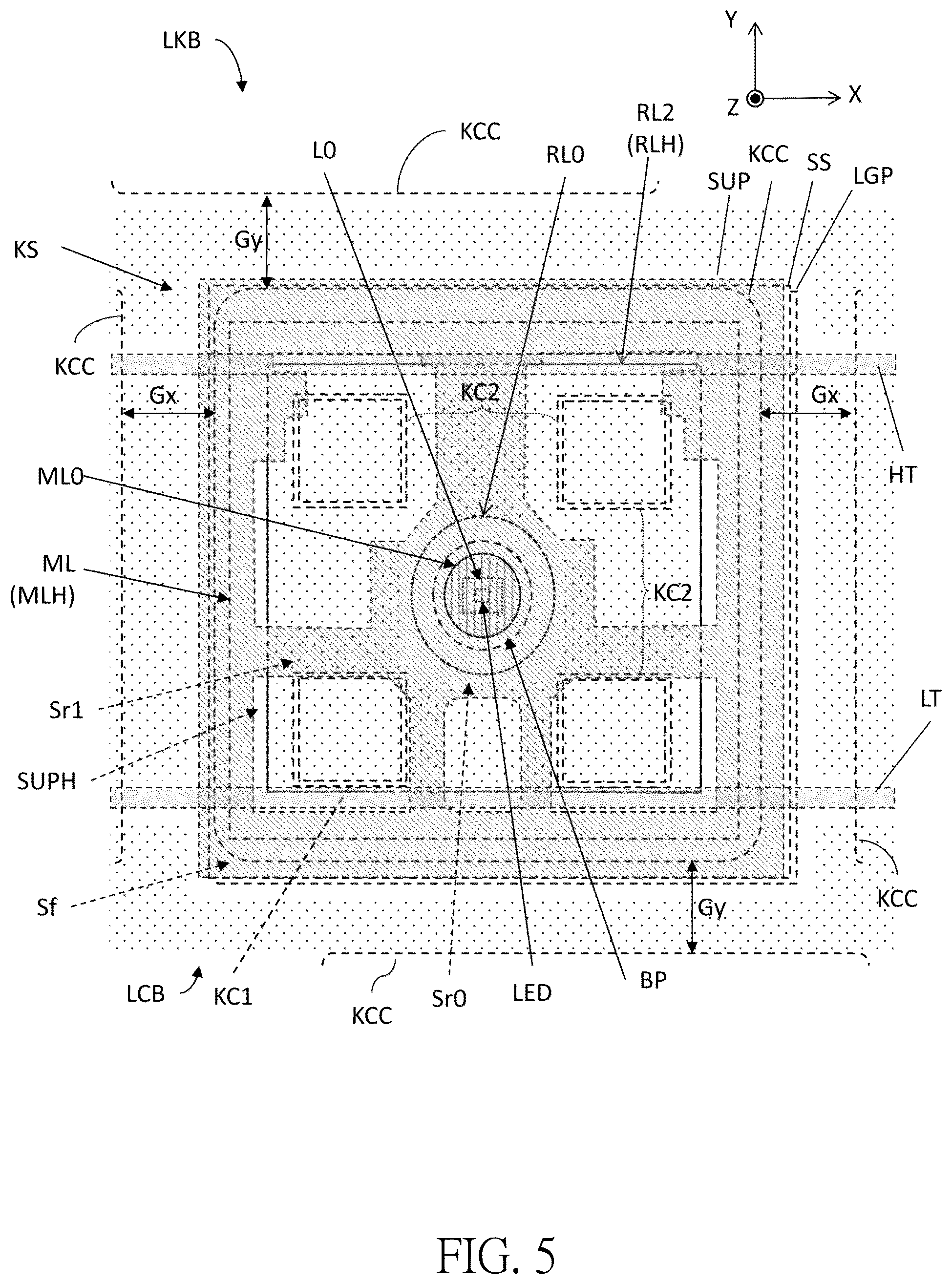 Patent US12562327 Figure 5 – Lighting keyboard, backlight module and lighting board