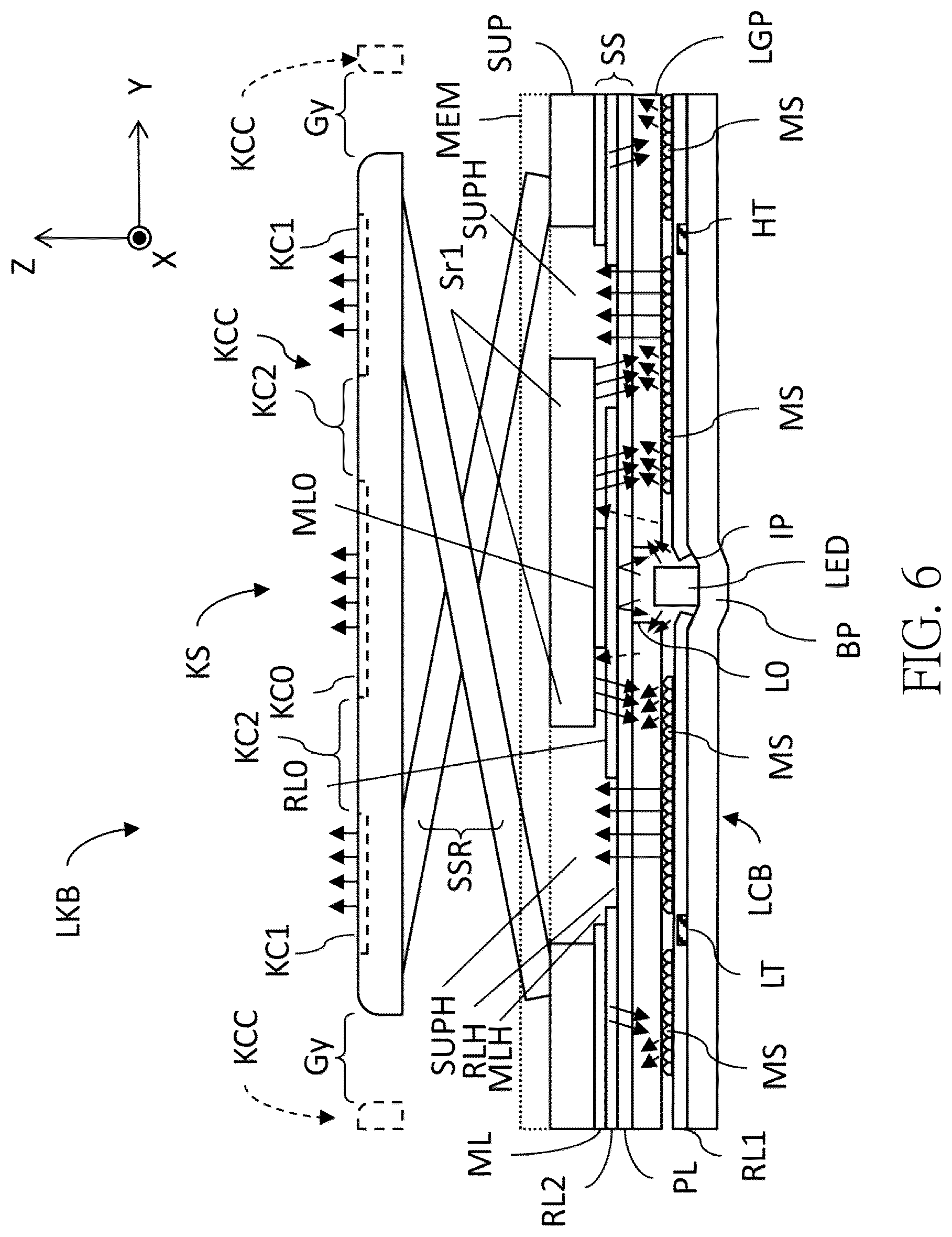 Patent US12562327 Figure 6 – Lighting keyboard, backlight module and lighting board