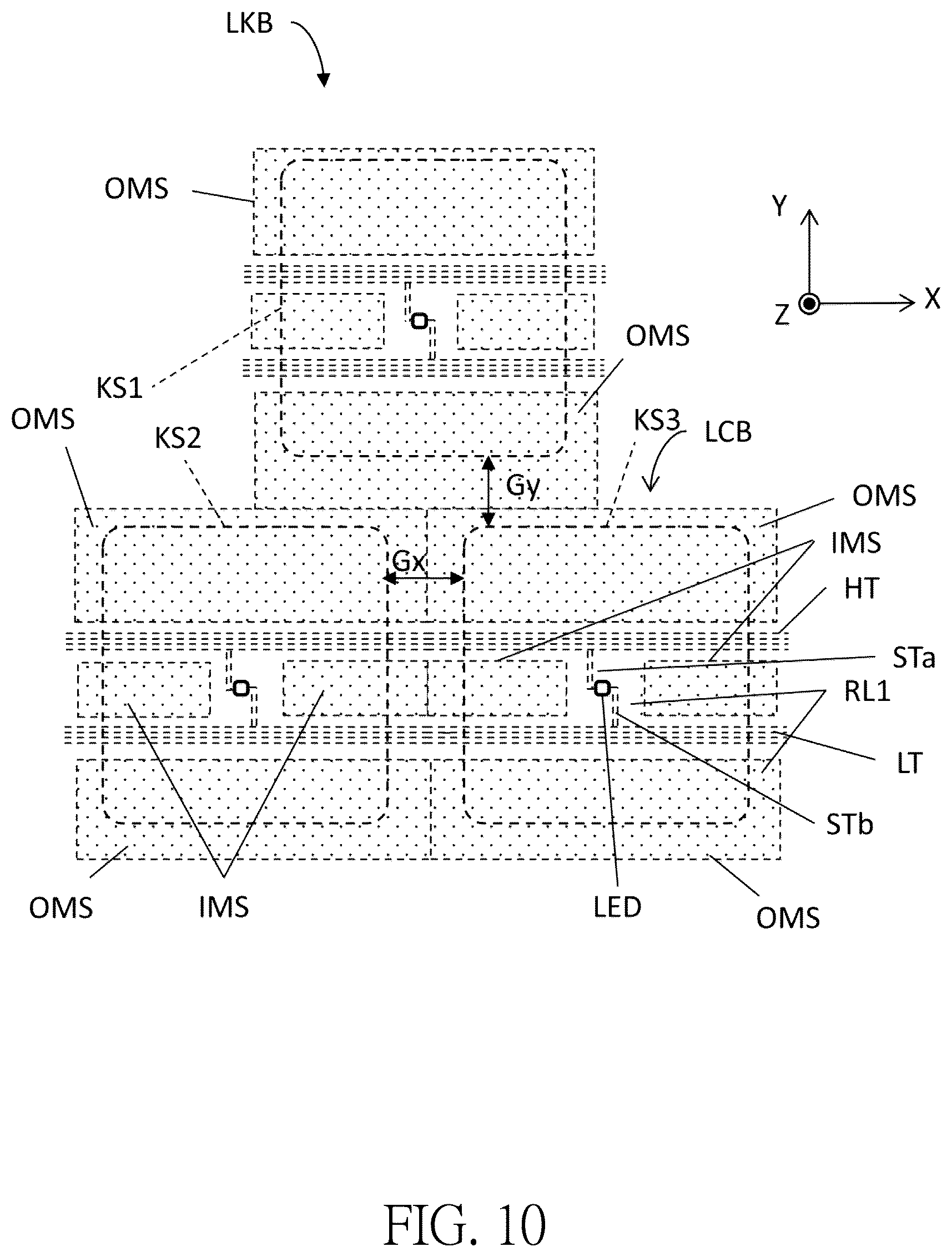 Patent US12562327 Figure 10 – Lighting keyboard, backlight module and lighting board