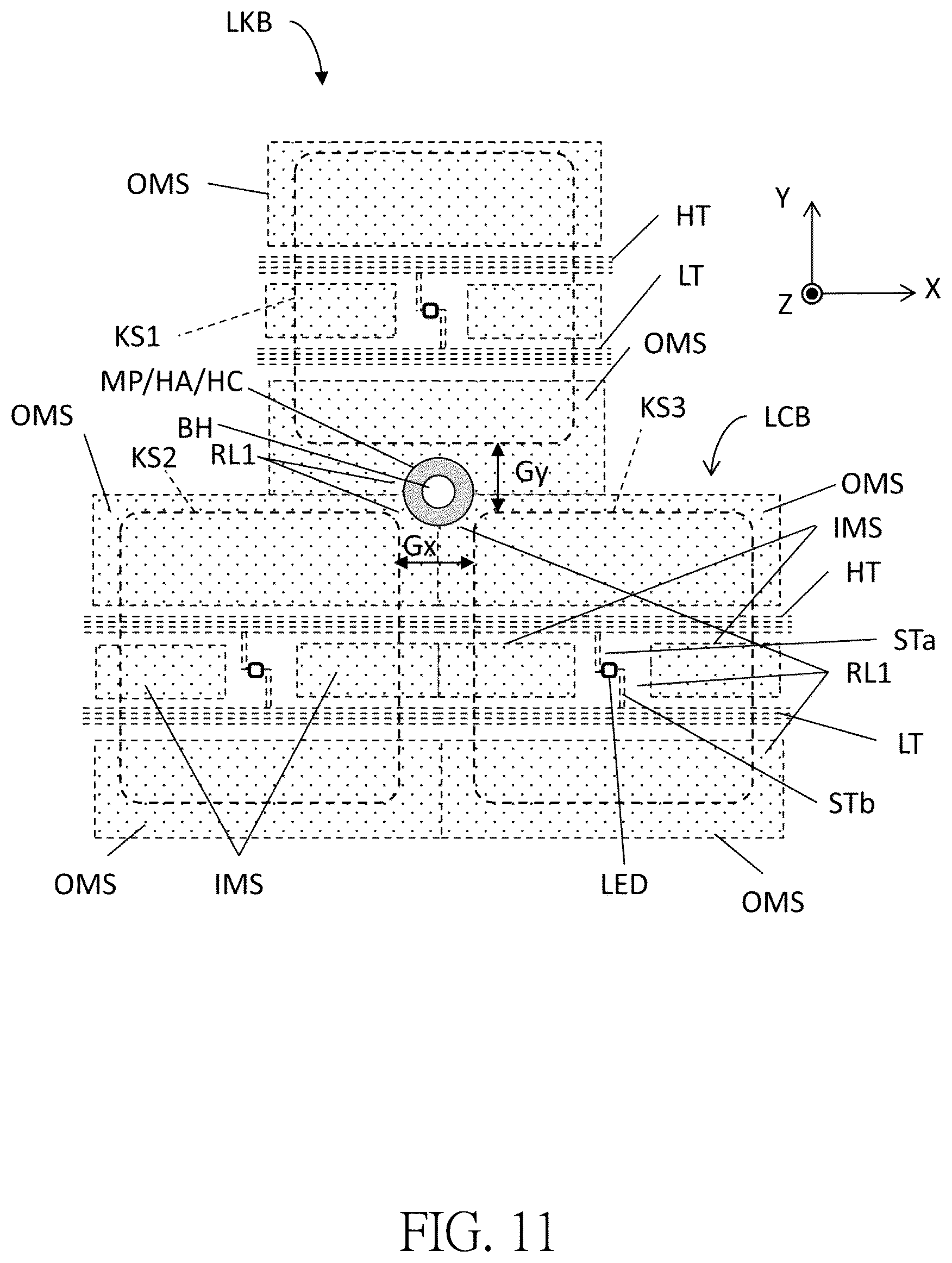 Patent US12562327 Figure 11 – Lighting keyboard, backlight module and lighting board