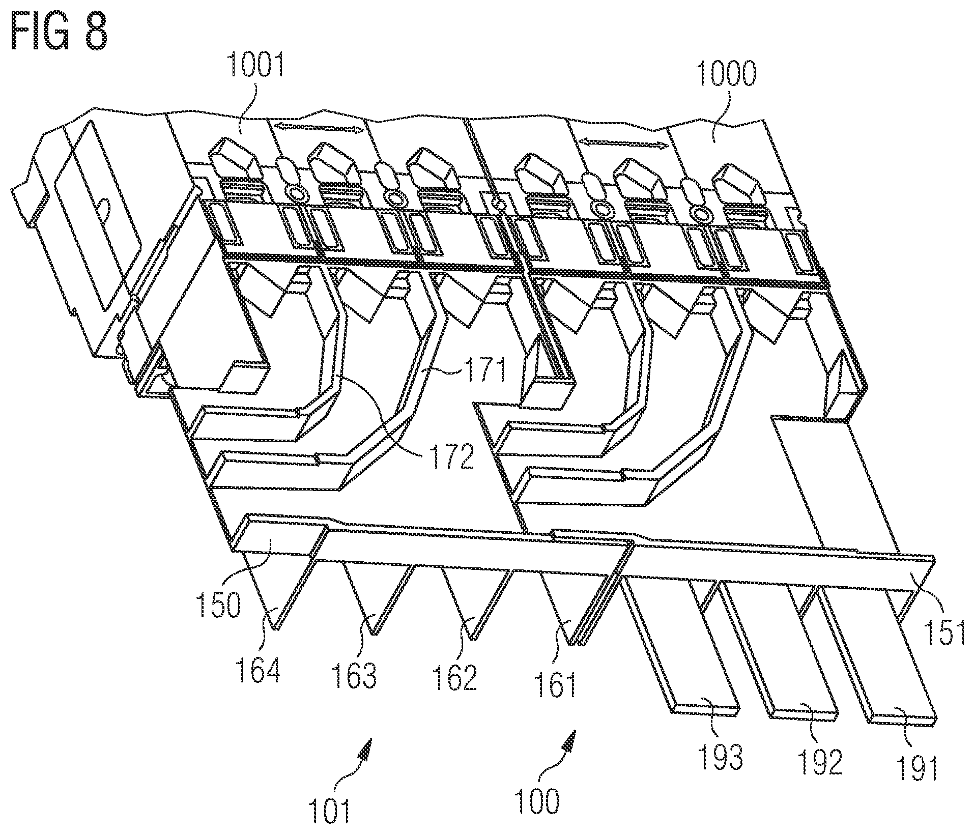Patent US12562329 Figure 8 – Exhaust gas module for an electrical switch, device formed by two exhaust gas modules of this type and switch cabinet comprising a device of this type