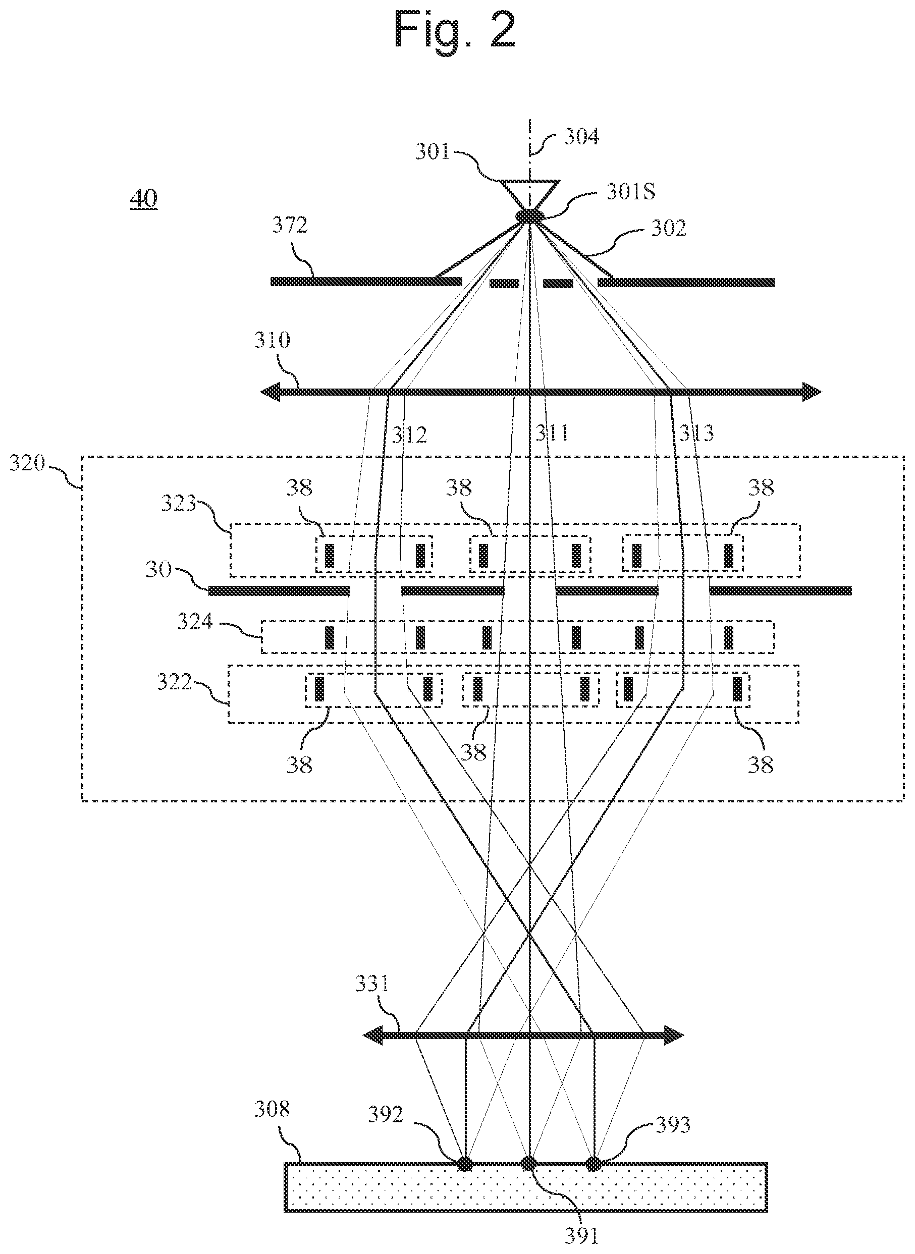 Patent US12562334 Figure 2 – Multi-beam charged particle column