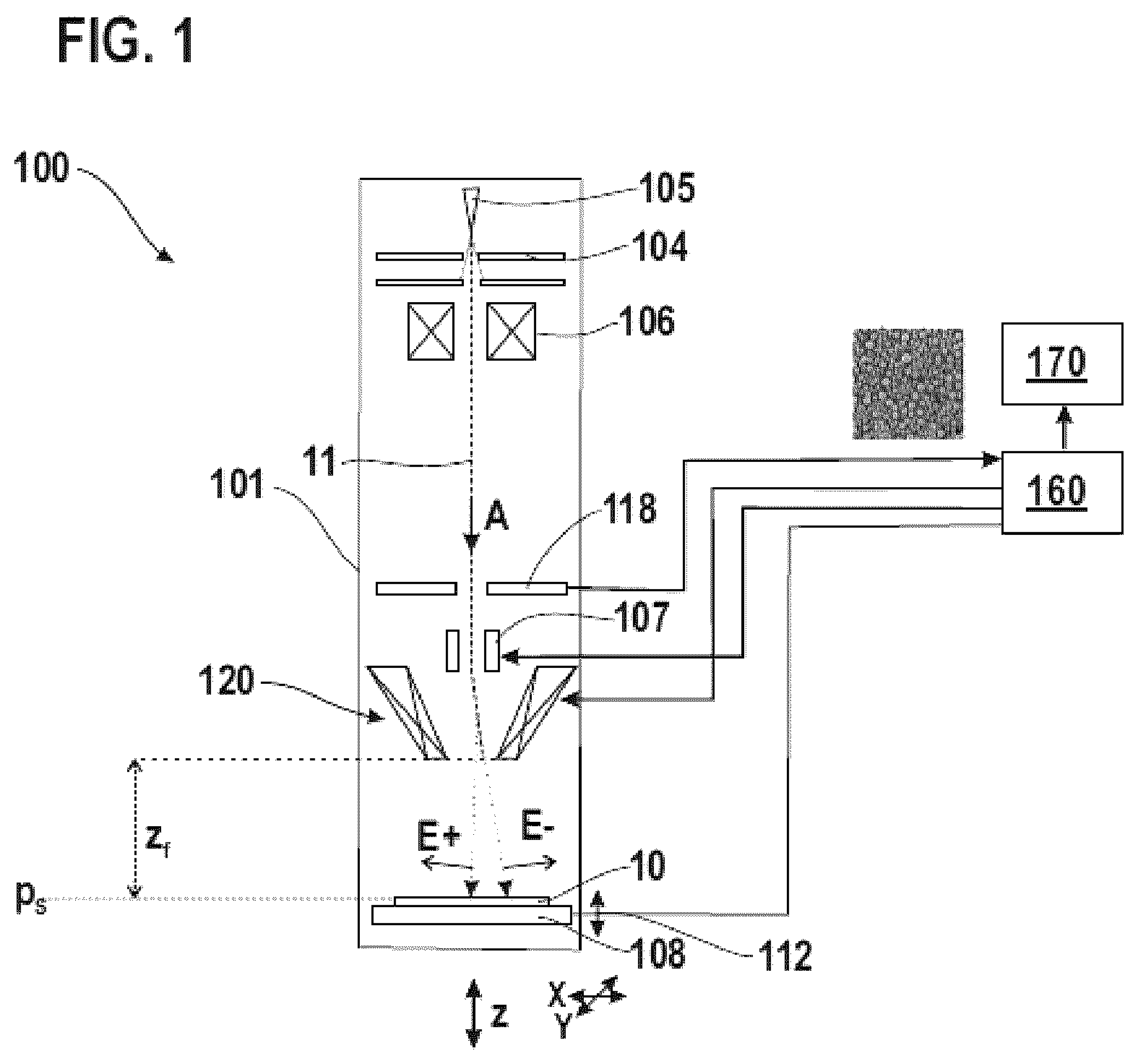 Patent US12562338 Figure 1 – Method of determining an energy spectrum or energy width of a charged particle beam, and charged particle beam imaging device