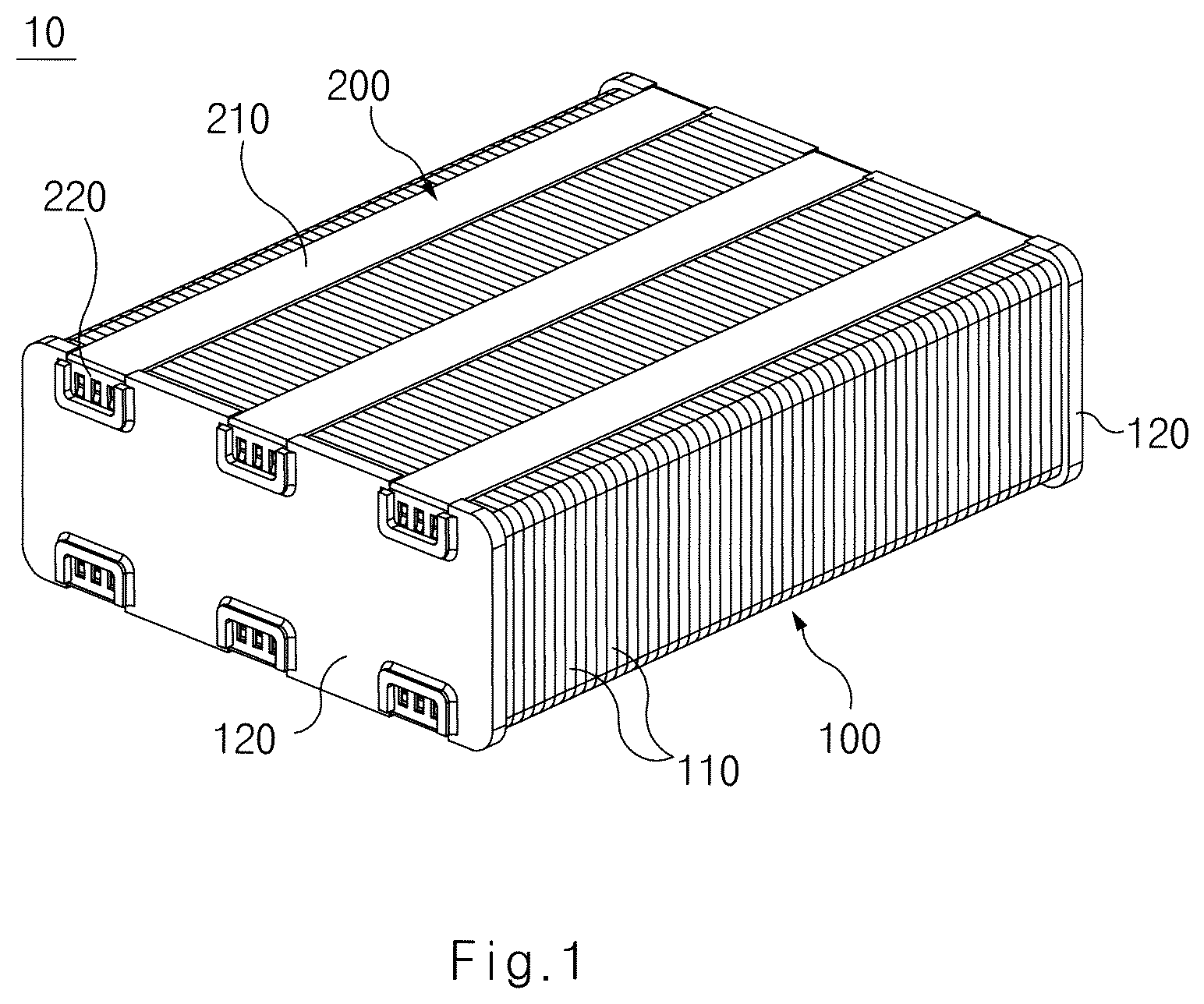 Patent US12562397 Figure 1 – Fuel cell stack and clamp