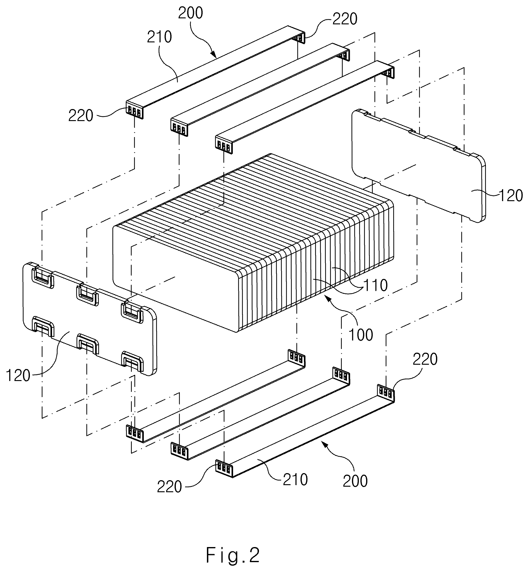 Patent US12562397 Figure 2 – Fuel cell stack and clamp