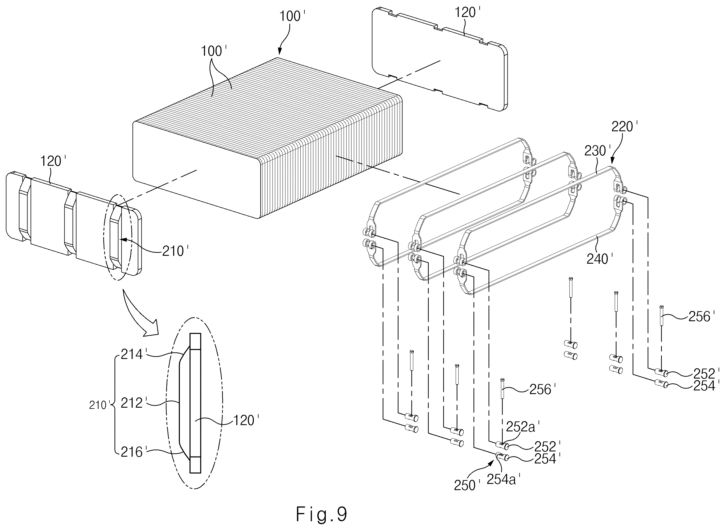 Patent US12562397 Figure 9 – Fuel cell stack and clamp