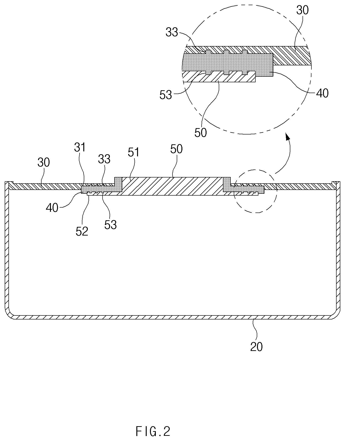 Patent US12562418 Figure 2 – Button-type secondary battery with notched cap/terminal bond interface