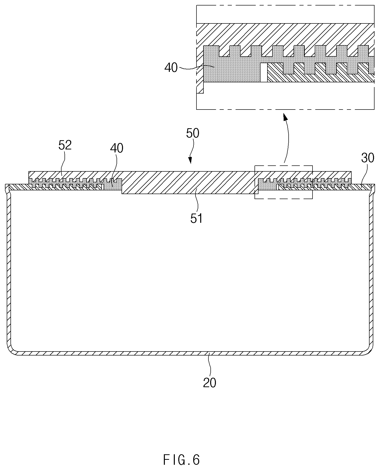 Patent US12562418 Figure 6 – Button-type secondary battery with notched cap/terminal bond interface
