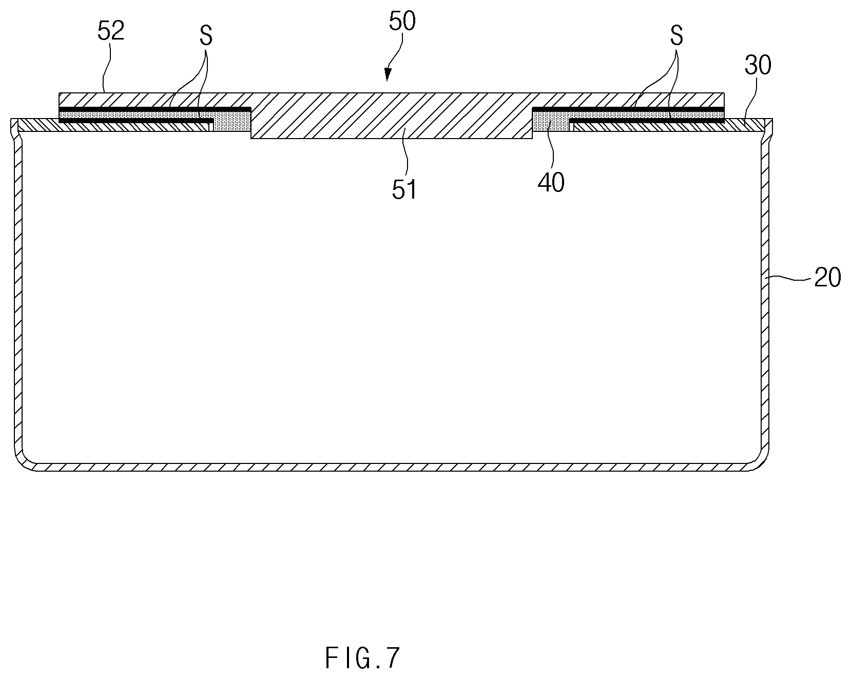 Patent US12562418 Figure 7 – Button-type secondary battery with notched cap/terminal bond interface