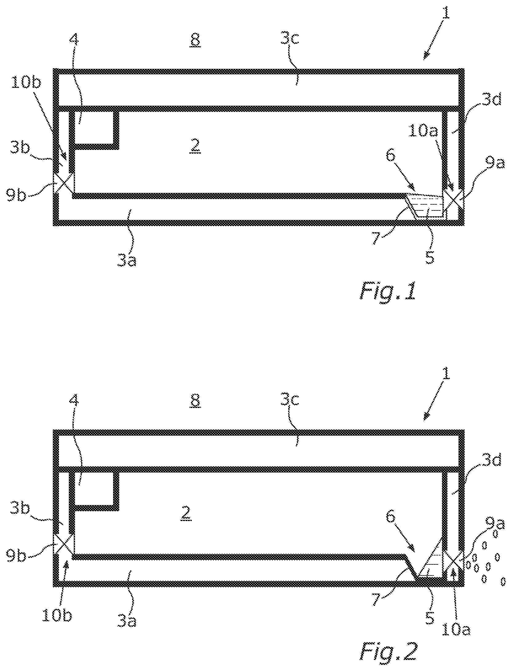 Patent US12562443 Figure 1 – Store housing for an electrical energy store having a valve device for removing liquid