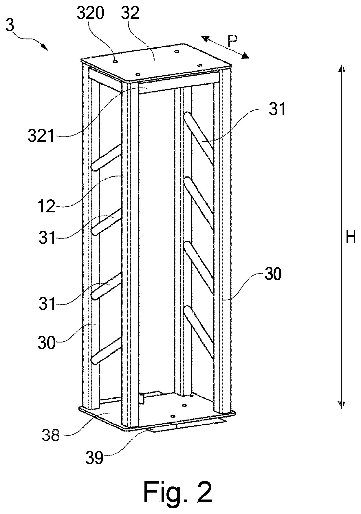 Patent US12562449 Figure 2 – Mast infrastructure element and support module