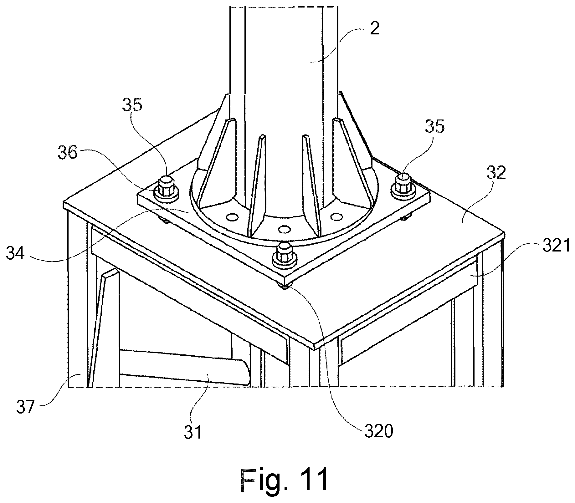 Patent US12562449 Figure 11 – Mast infrastructure element and support module