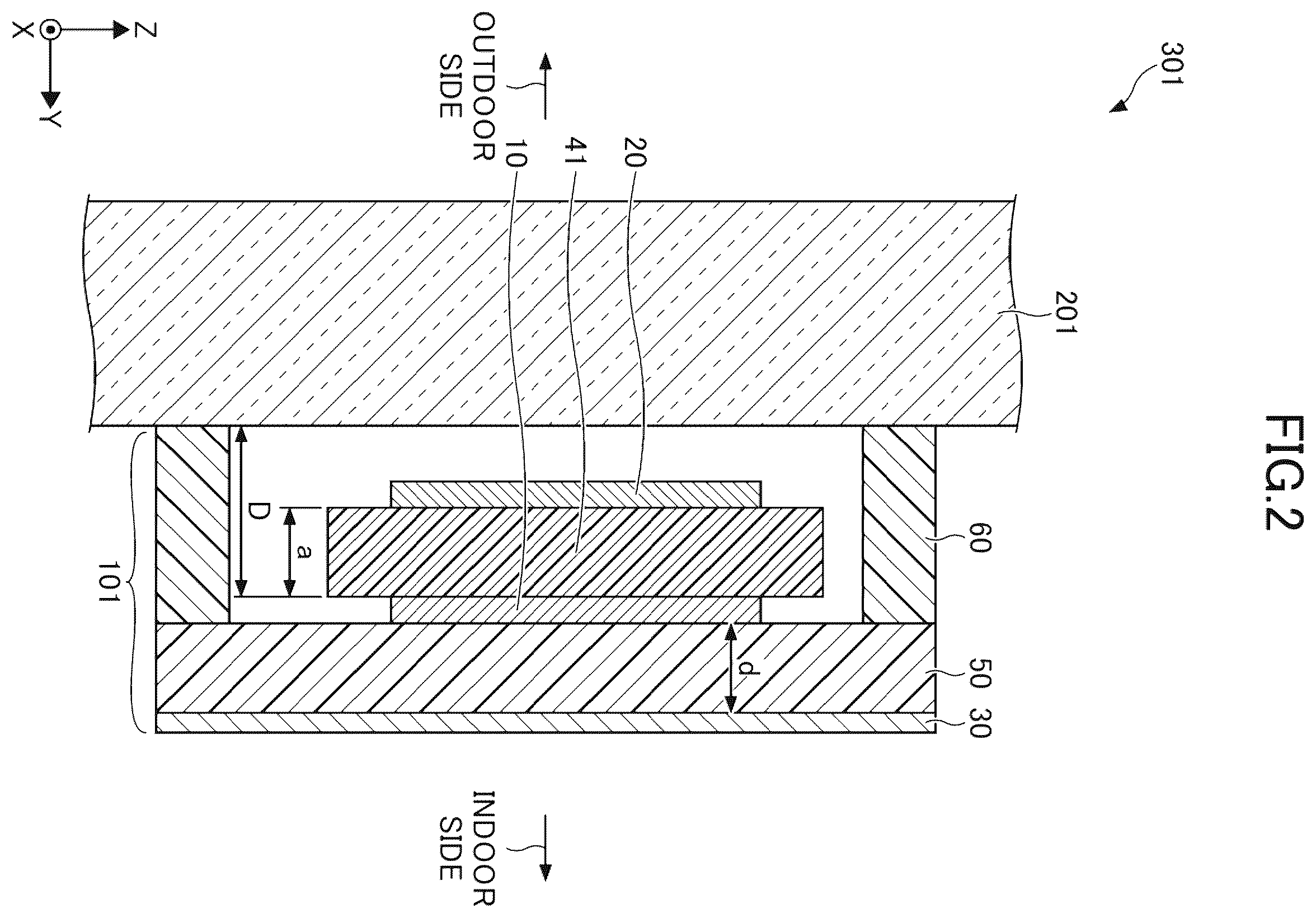 Patent US12562451 Figure 2 – Antenna unit, antenna unit-attached window glass, and matching body