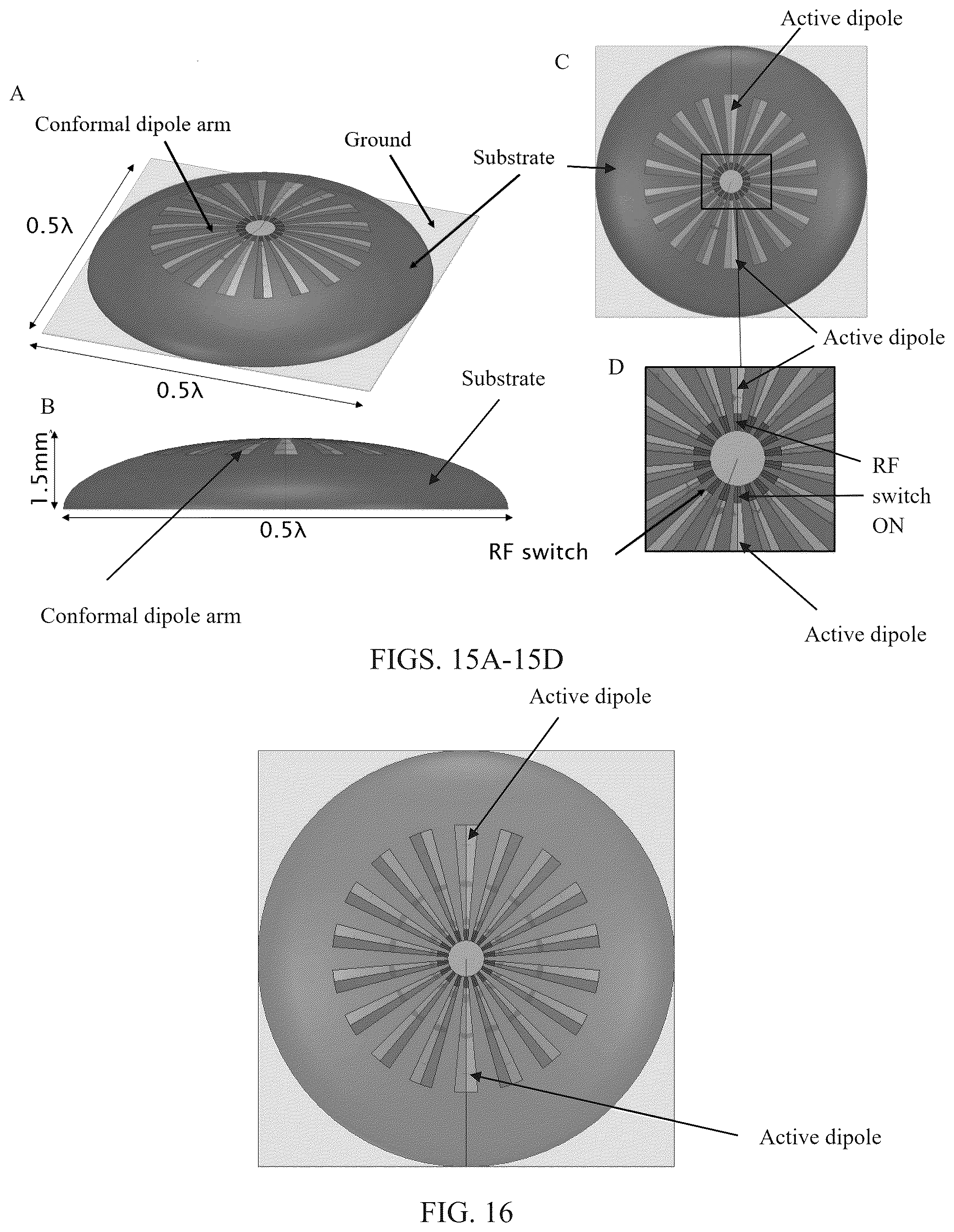 Patent US12562482 Figure 13 – Arrays with three-dimensional conformal radiating elements