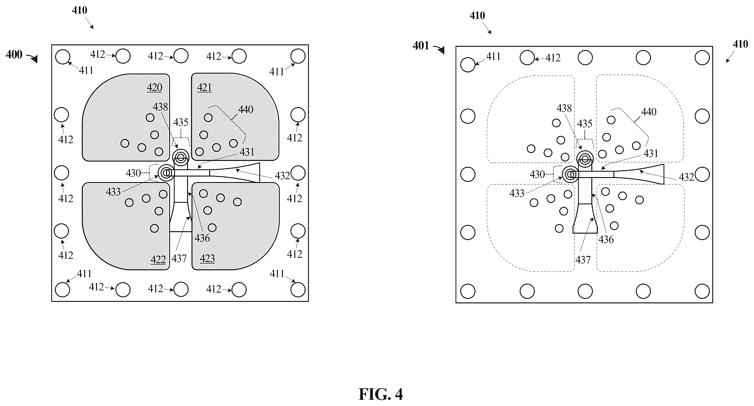 Patent US12562488 Figure 4 – Magneto-electric dipole antenna formed in layered stackup