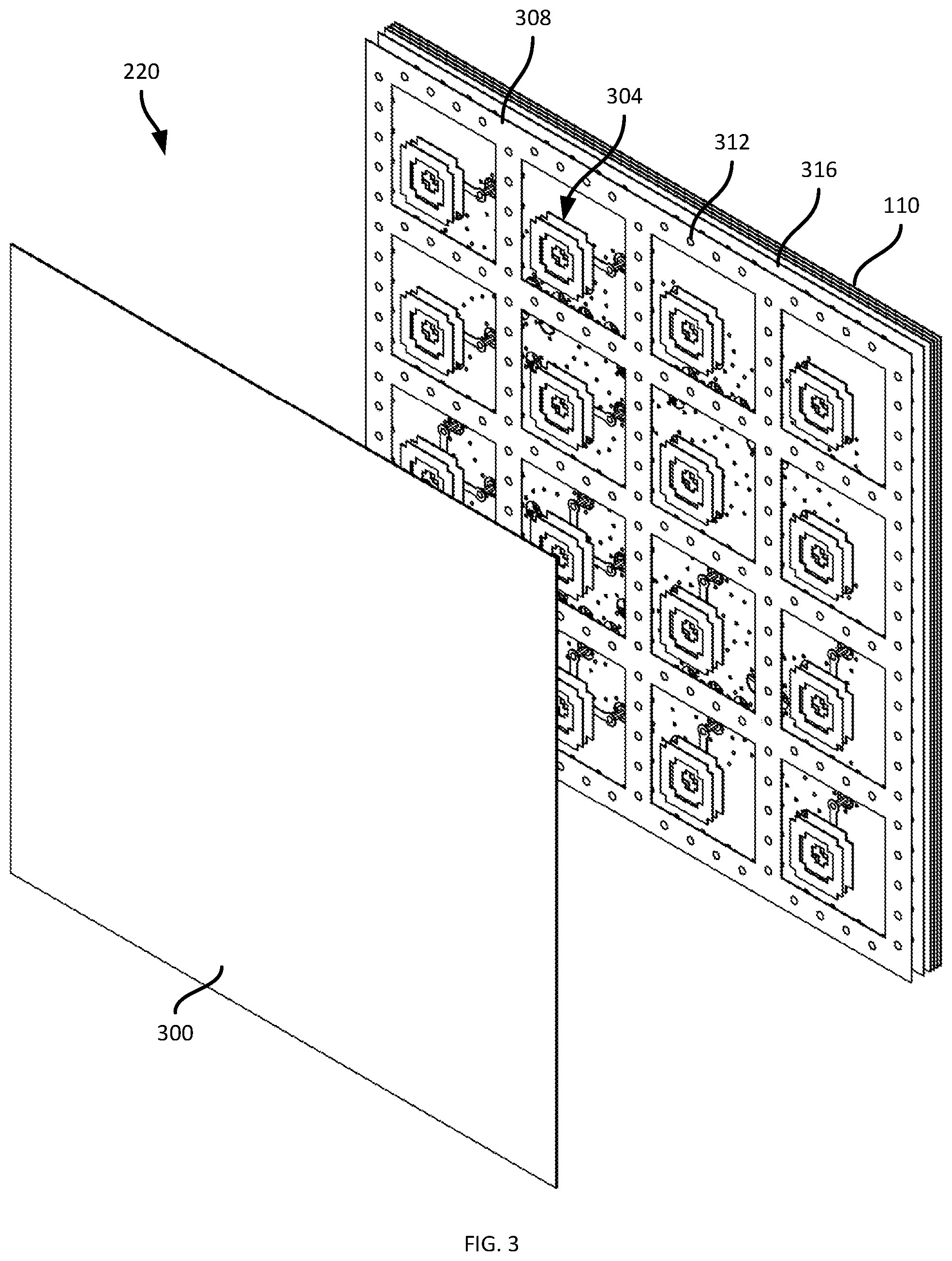 Patent US12562499 Figure 3 – Dual-band phased array antenna assembly